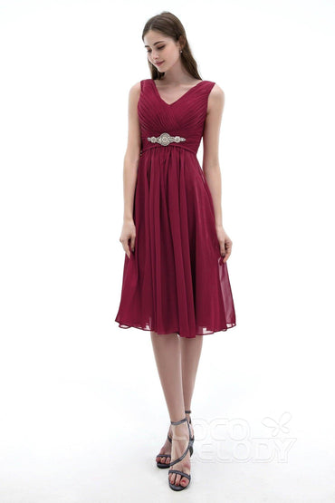 A-Line Knee Length Chiffon Bridesmaids Dress COZK1302ACR - COCOMELODY