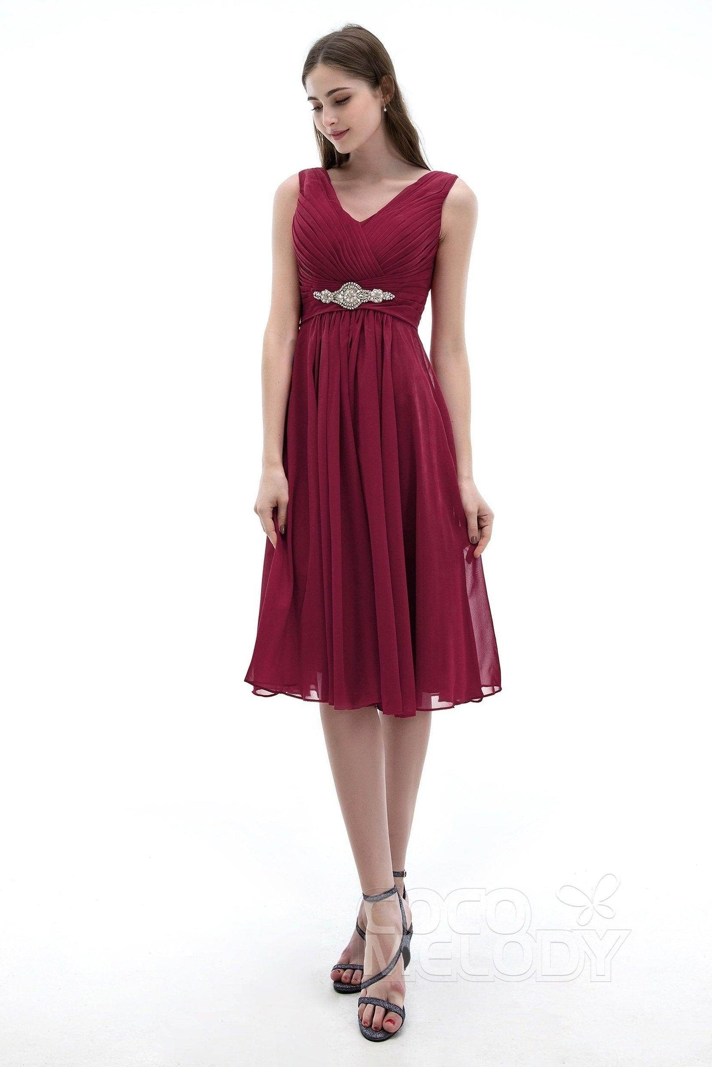 A-Line Knee Length Chiffon Bridesmaids Dress COZK1302ACR