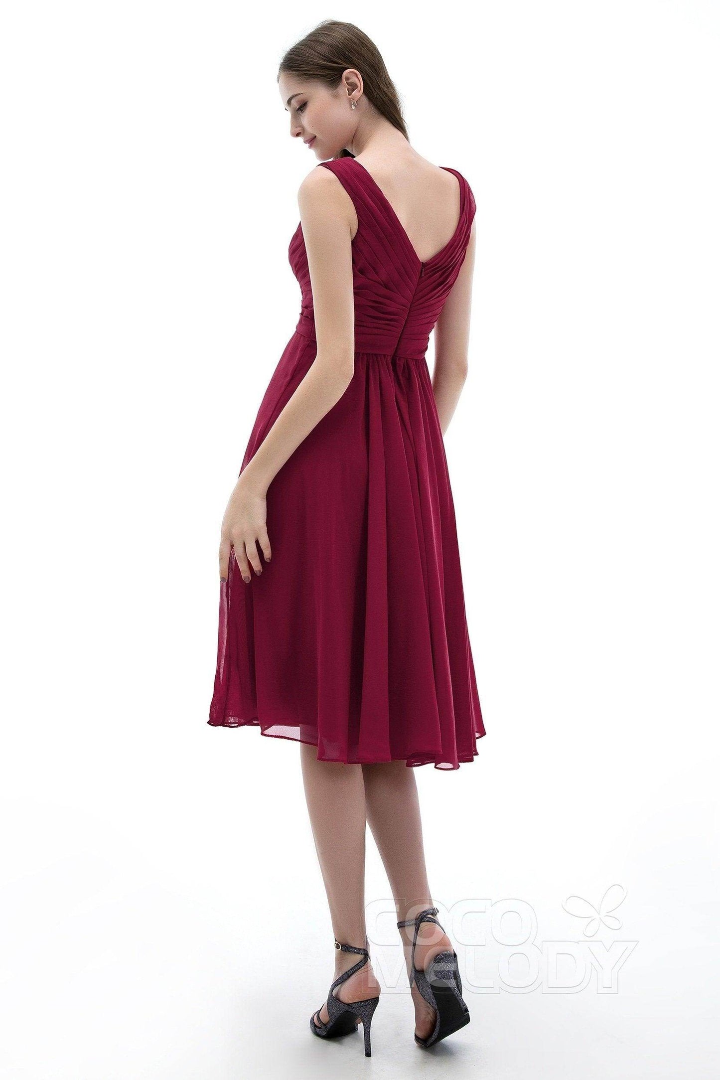 A-Line Knee Length Chiffon Bridesmaids Dress COZK1302ACR