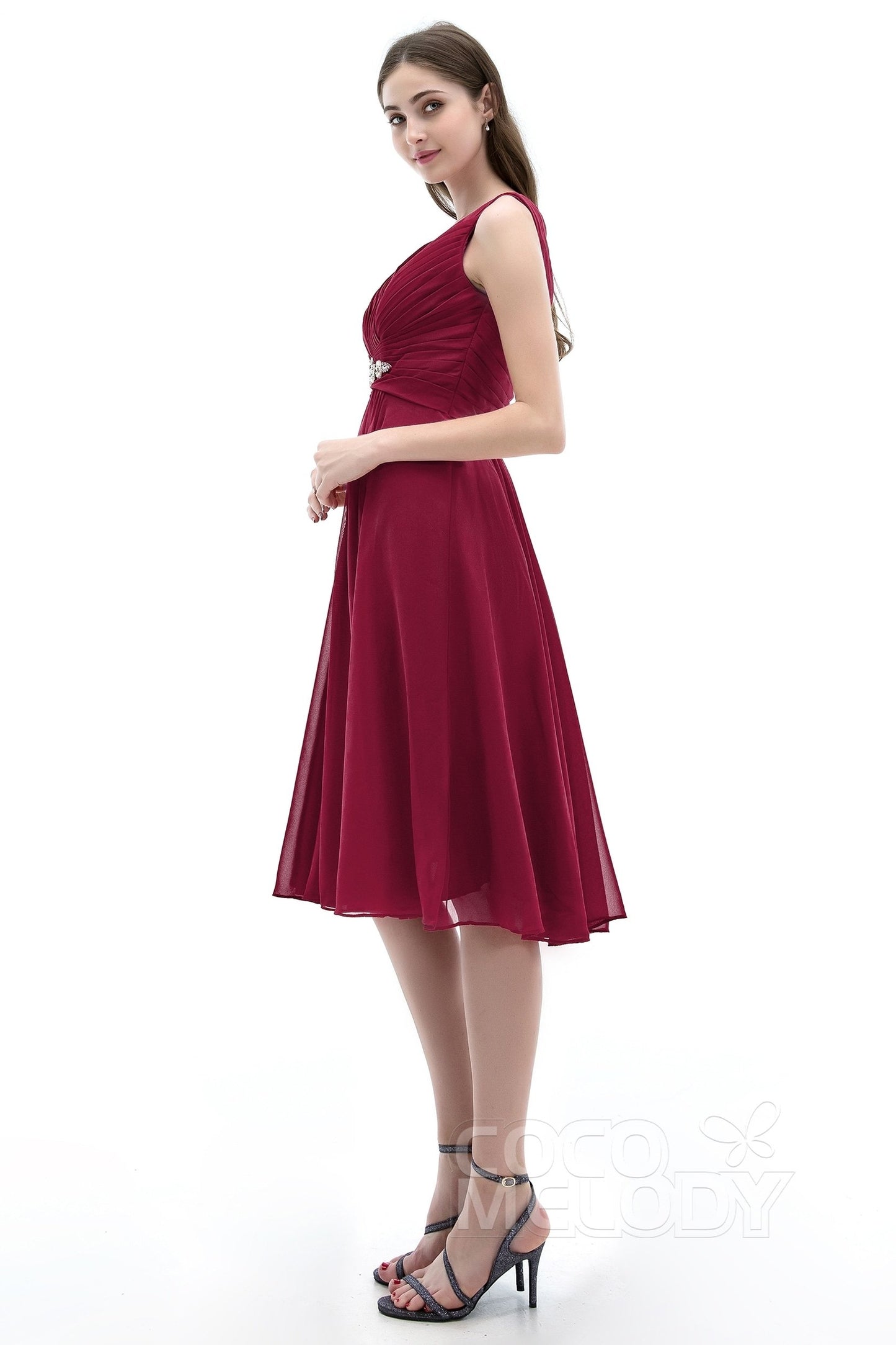 A-Line Knee Length Chiffon Bridesmaids Dress COZK1302A