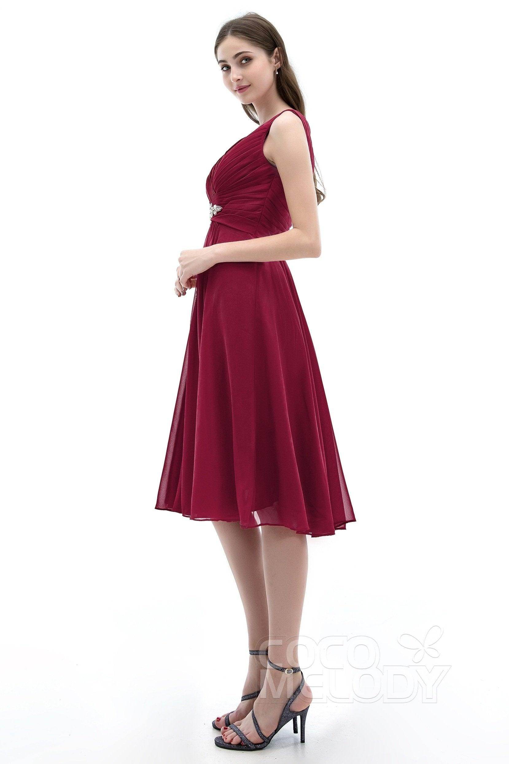 A-Line Knee Length Chiffon Bridesmaids Dress COZK1302A - COCOMELODY