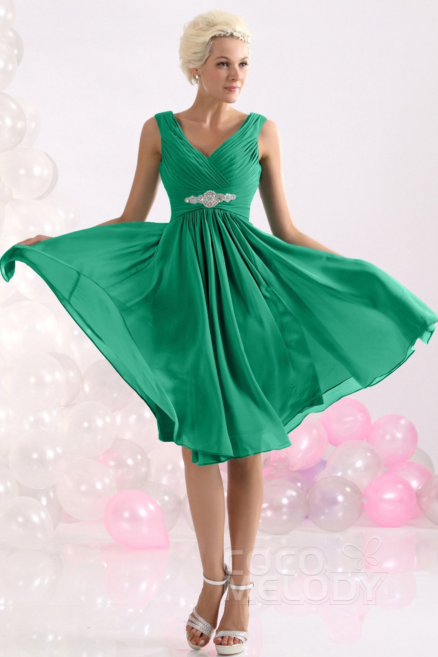 A-Line Knee Length Chiffon Bridesmaids Dress COZK1302A