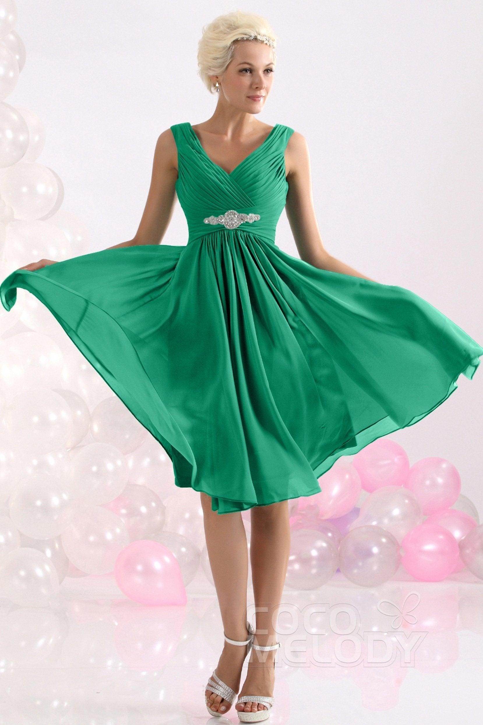 A-Line Knee Length Chiffon Bridesmaids Dress COZK1302A - COCOMELODY