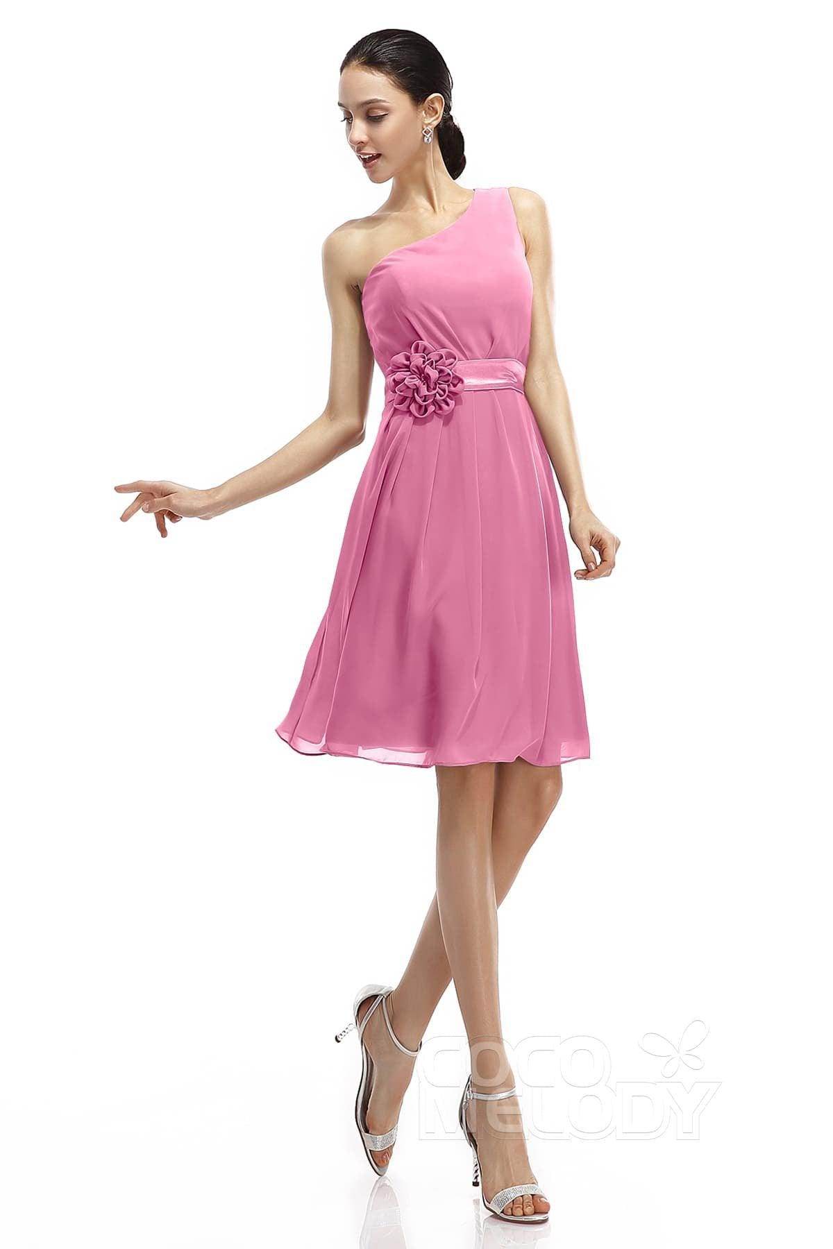 A-Line Knee Length Chiffon Bridesmaid Dresses COZK1400D - COCOMELODY