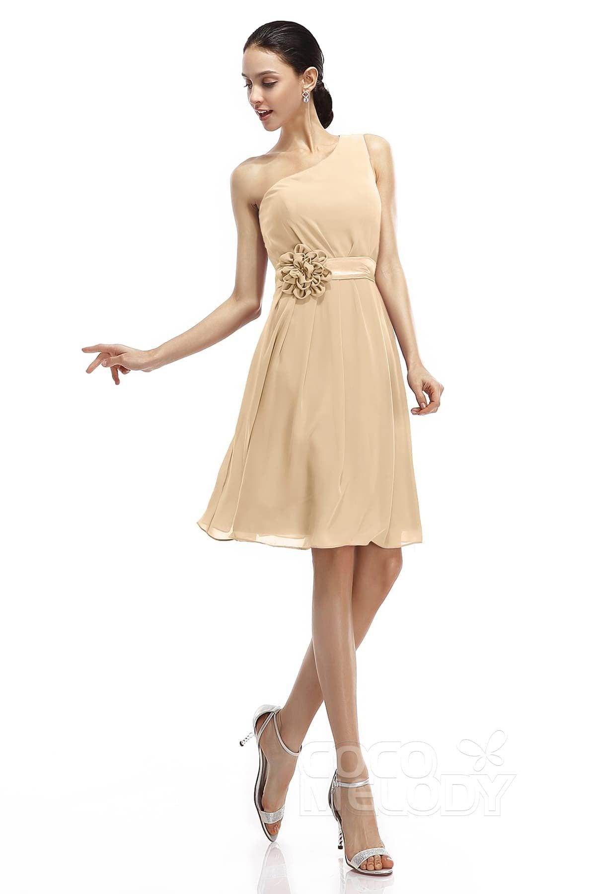 A-Line Knee Length Chiffon Bridesmaid Dresses COZK1400D - COCOMELODY