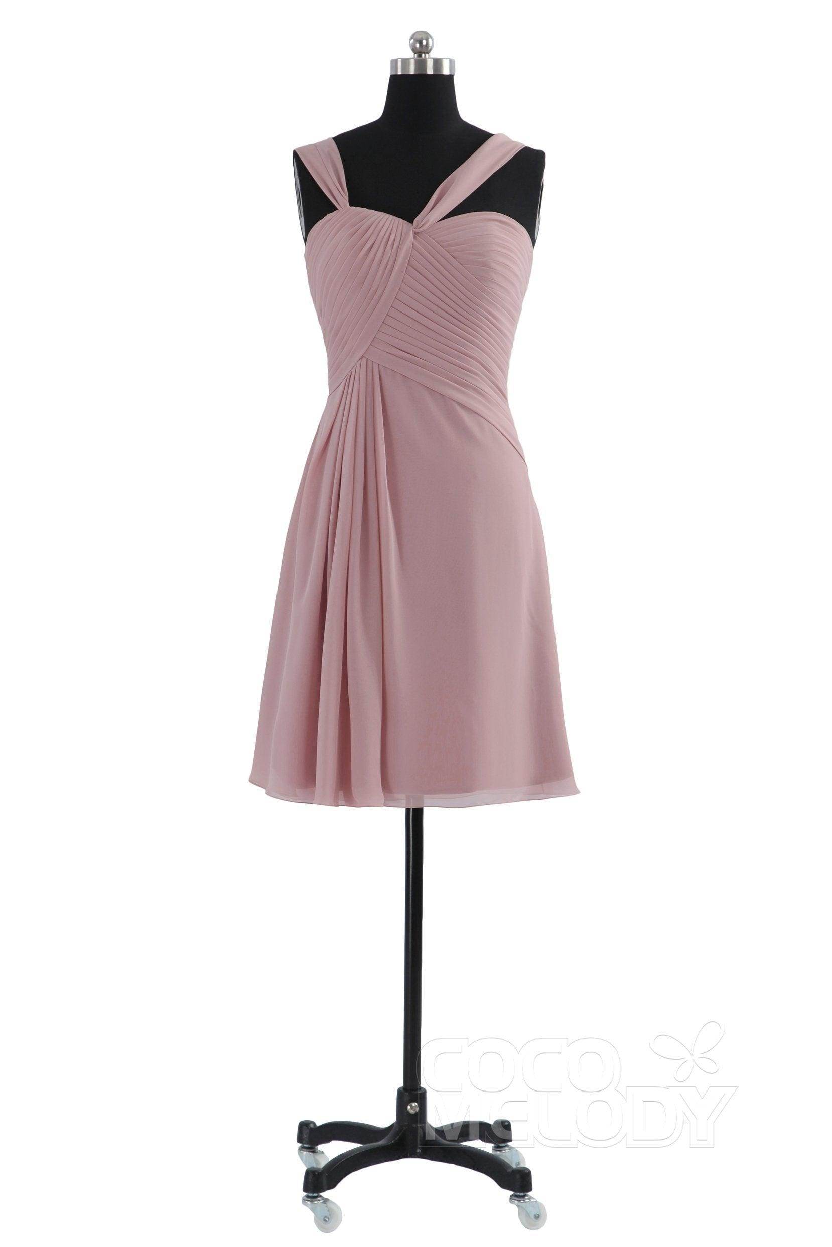 A-Line Knee Length Chiffon Bridesmaid Dress COZK1401A - COCOMELODY
