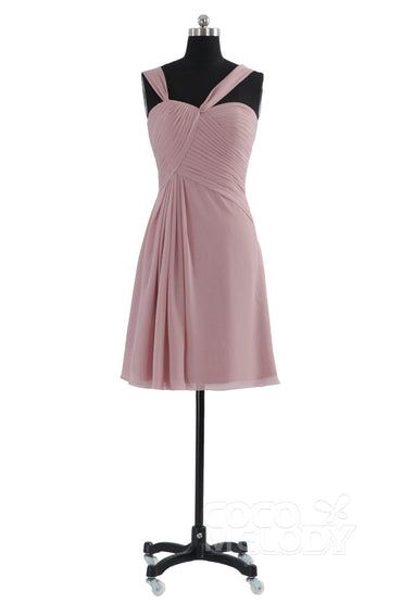 A-Line Knee Length Chiffon Bridesmaid Dress COZK1401A - COCOMELODY