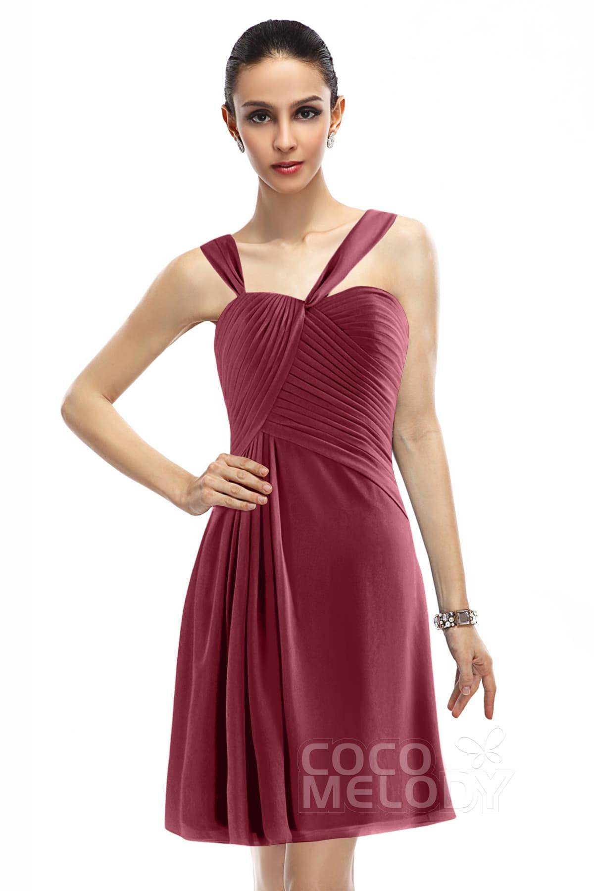 A-Line Knee Length Chiffon Bridesmaid Dress COZK1401A - COCOMELODY