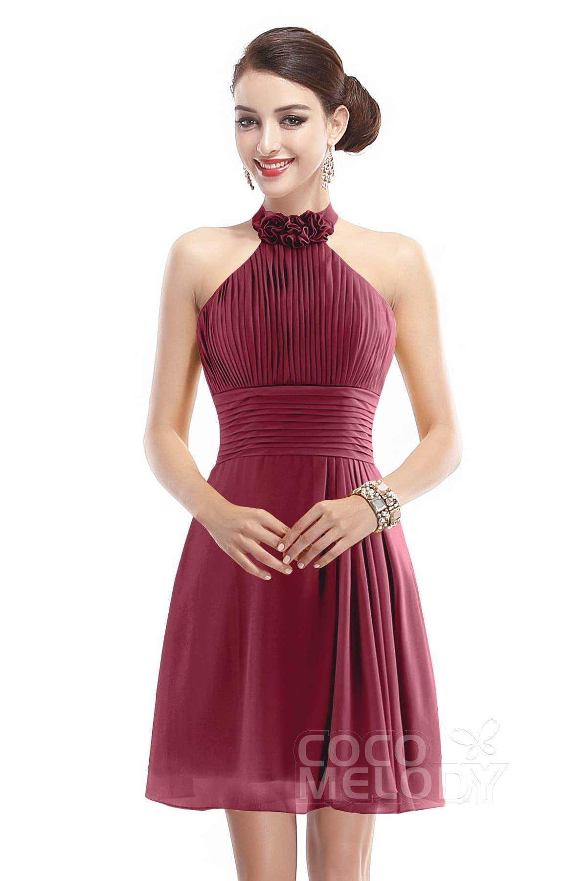 A-Line Short-Mini Chiffon Bridesmaid Dress COZK1401B - COCOMELODY