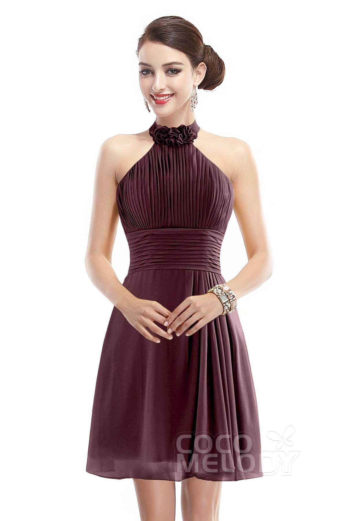 A-Line Short-Mini Chiffon Bridesmaid Dress COZK1401B - COCOMELODY