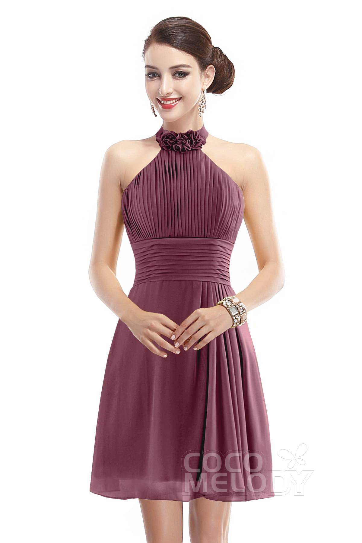 A-Line Short-Mini Chiffon Bridesmaid Dress COZK1401B - COCOMELODY