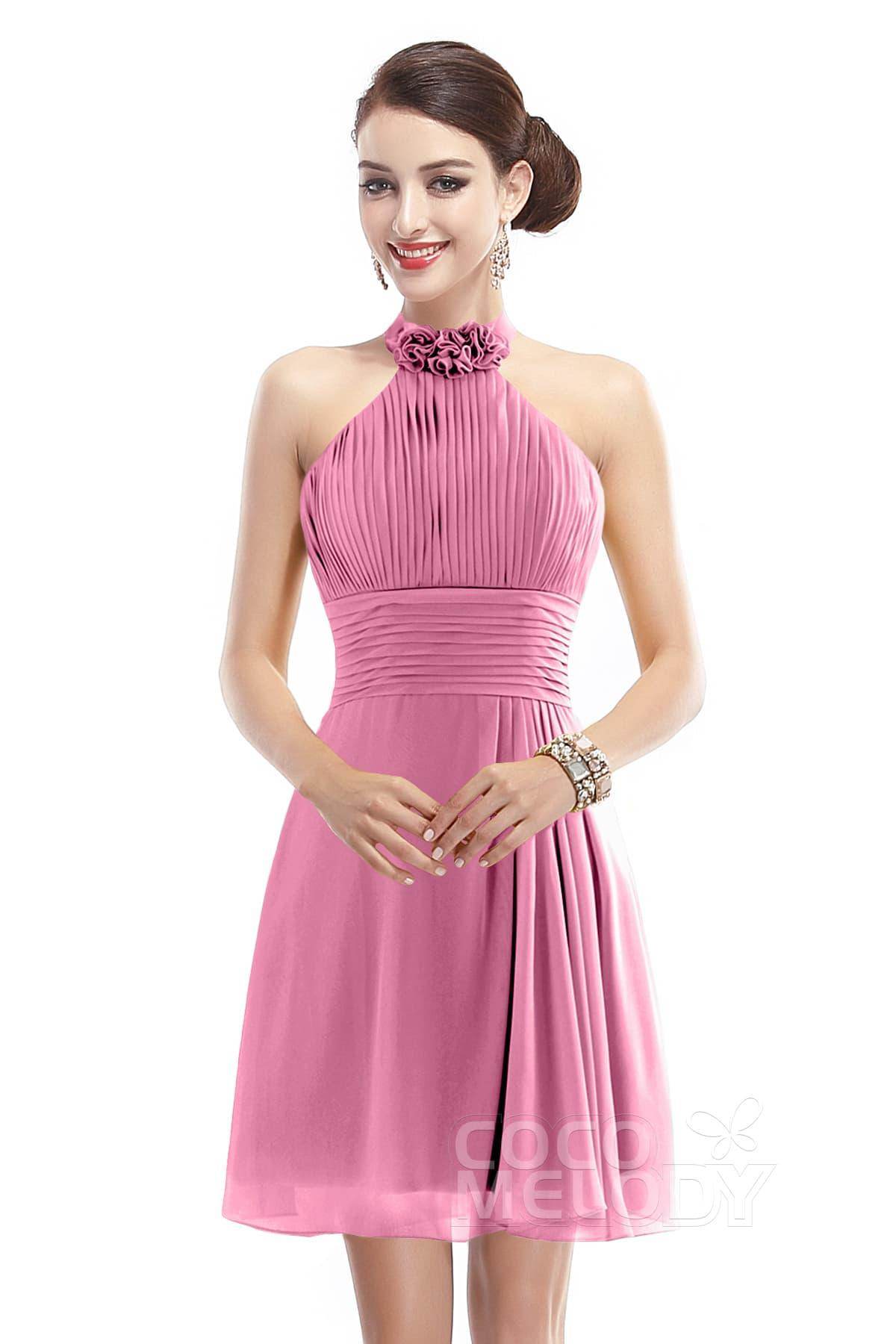 A-Line Short-Mini Chiffon Bridesmaid Dress COZK1401B - COCOMELODY