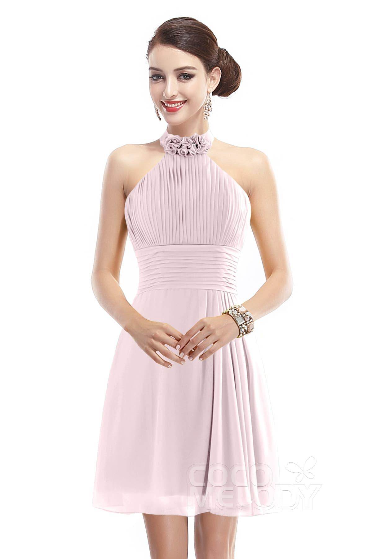 A-Line Short-Mini Chiffon Bridesmaid Dress COZK1401B - COCOMELODY