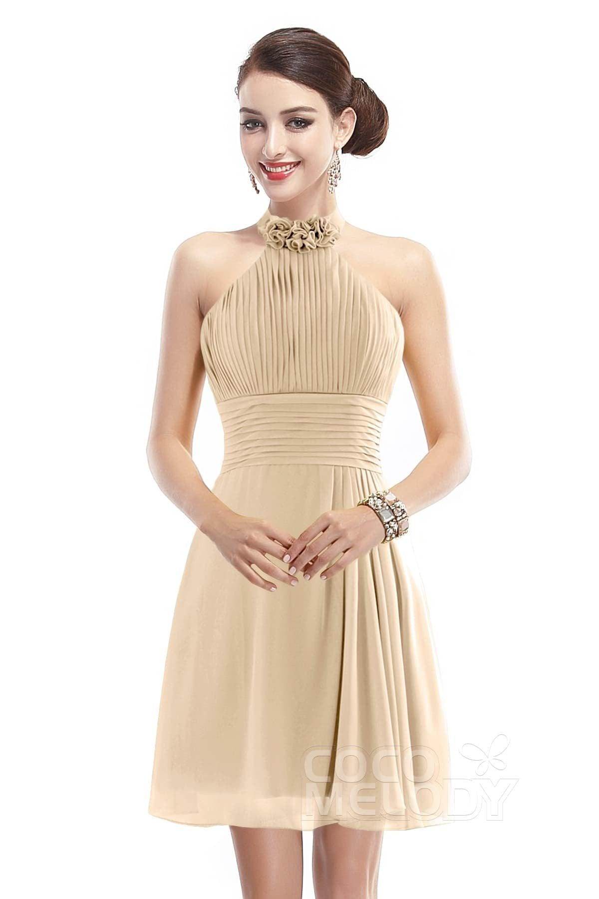 A-Line Short-Mini Chiffon Bridesmaid Dress COZK1401B - COCOMELODY