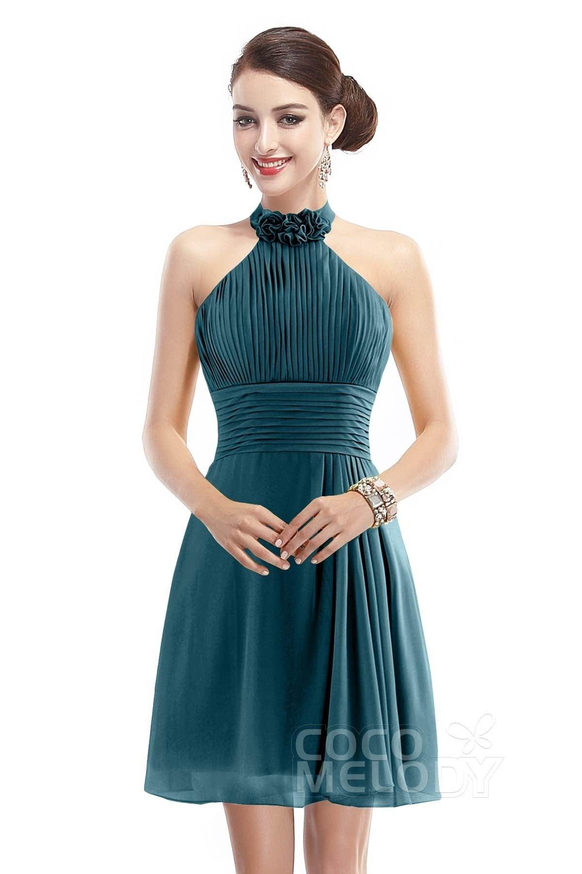A-Line Short-Mini Chiffon Bridesmaid Dress COZK1401B - COCOMELODY