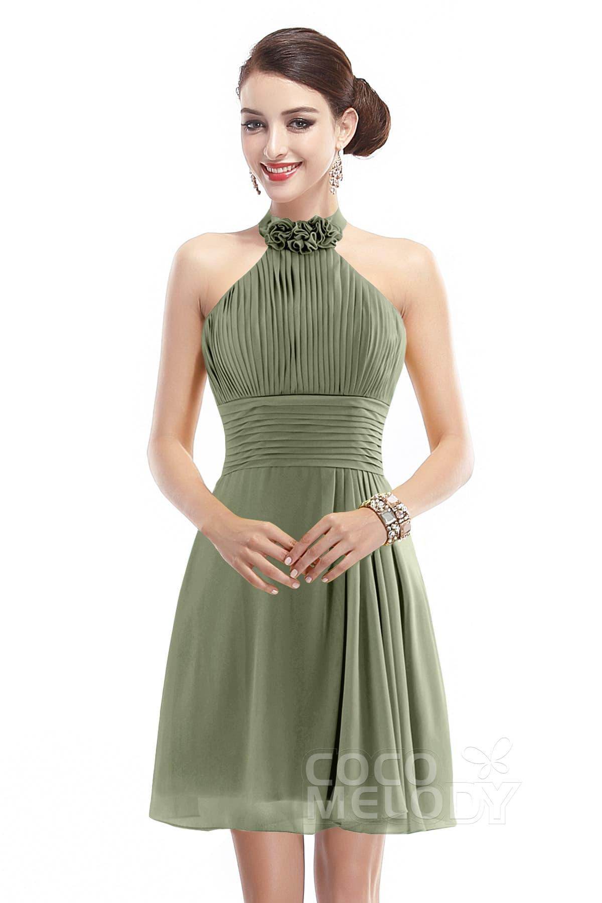 A-Line Short-Mini Chiffon Bridesmaid Dress COZK1401B - COCOMELODY