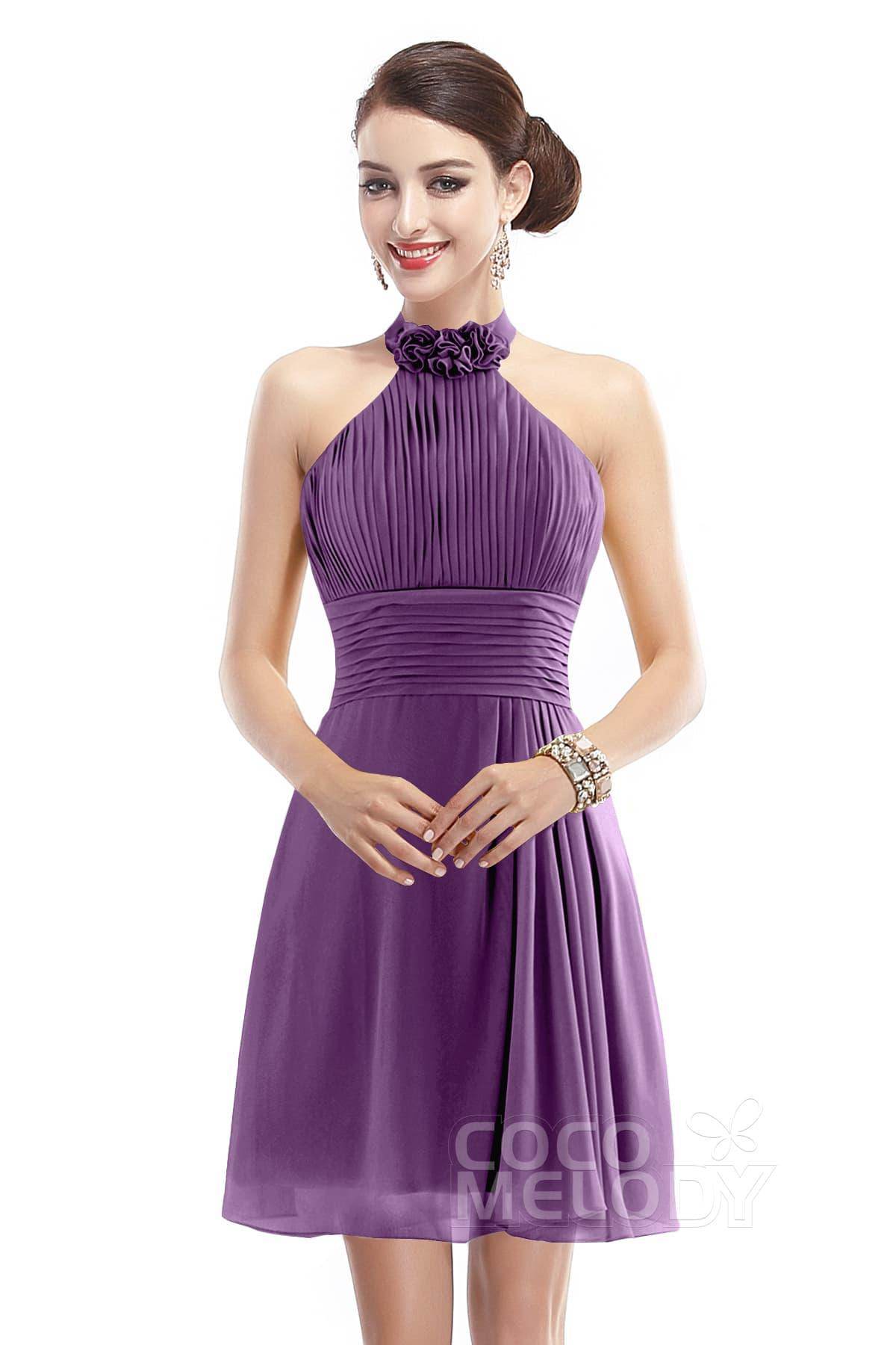 A-Line Short-Mini Chiffon Bridesmaid Dress COZK1401B - COCOMELODY
