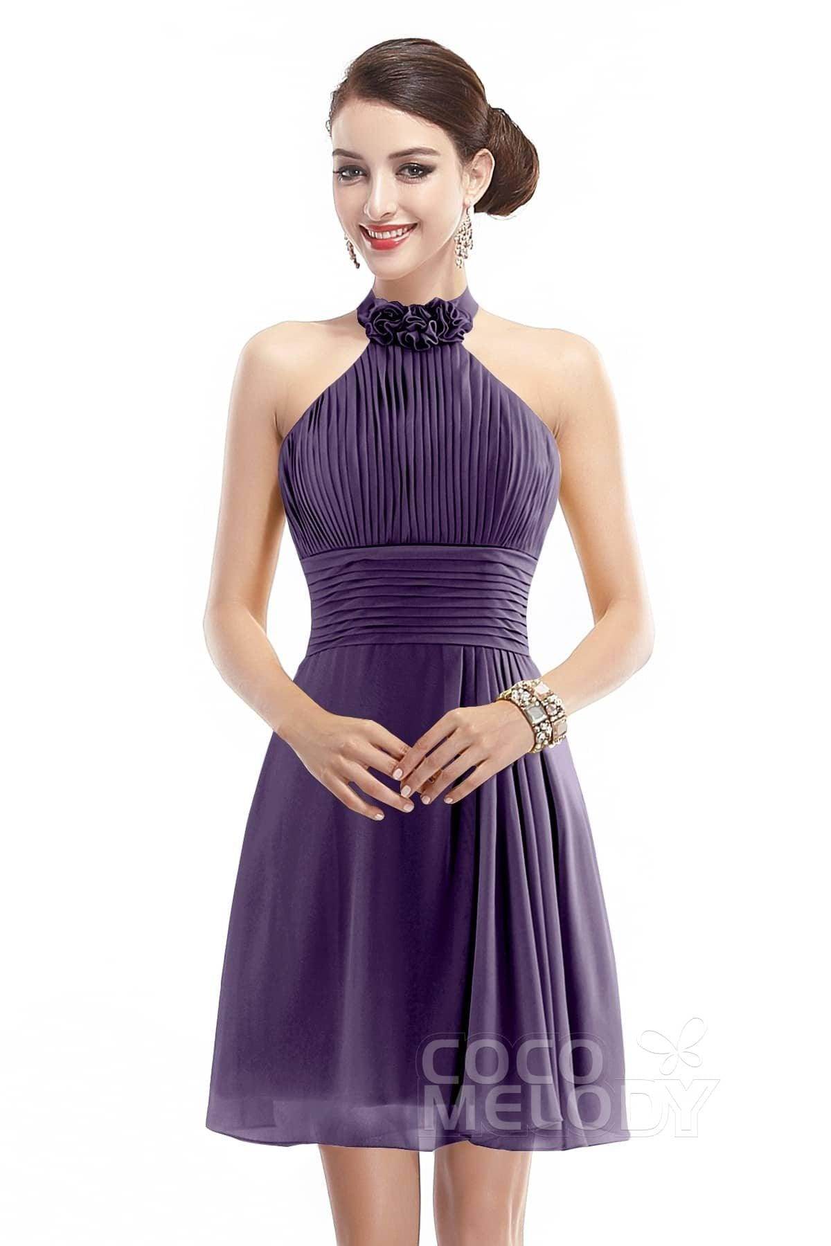 A-Line Short-Mini Chiffon Bridesmaid Dress COZK1401B - COCOMELODY