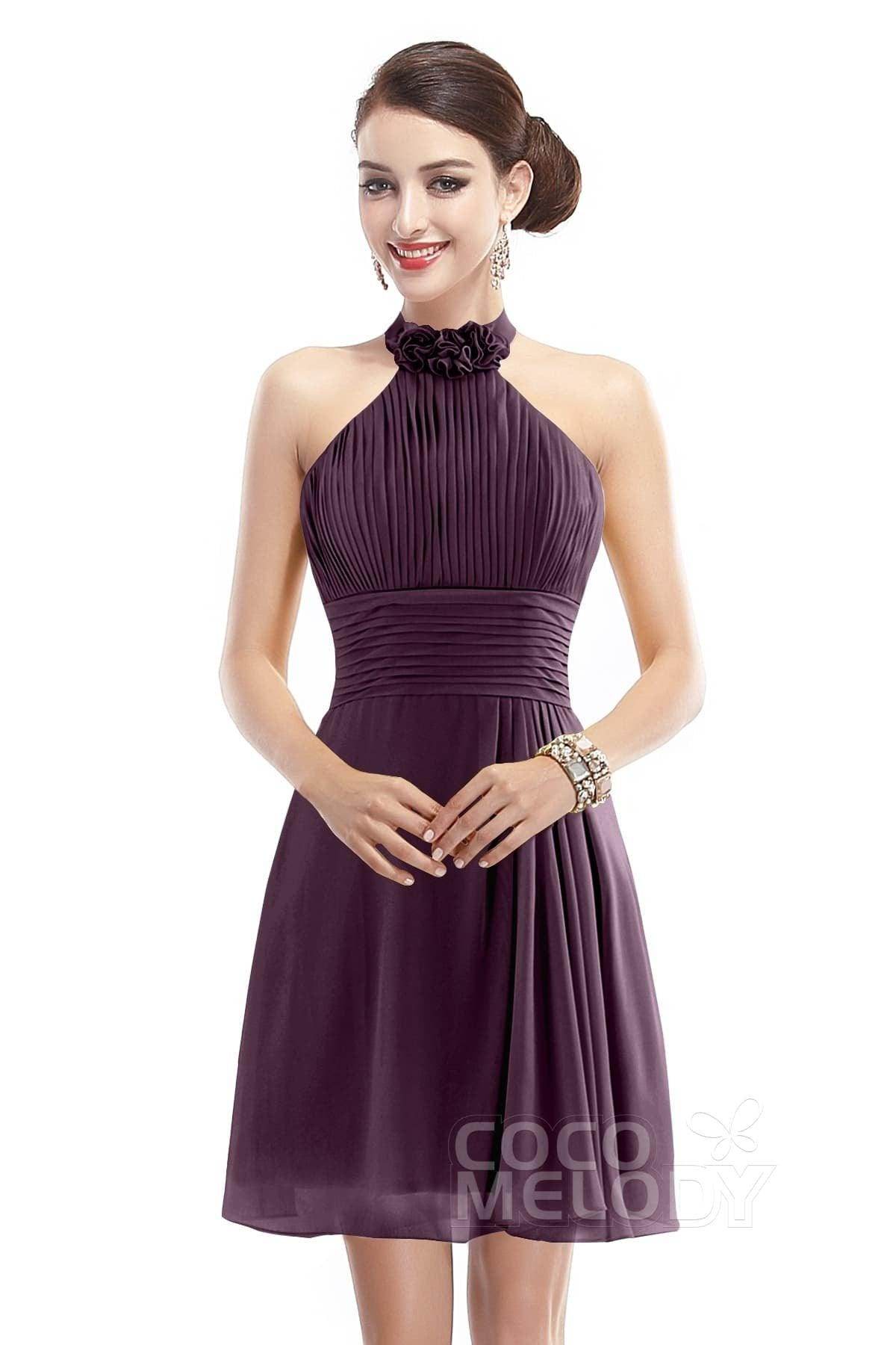 A-Line Short-Mini Chiffon Bridesmaid Dress COZK1401B - COCOMELODY