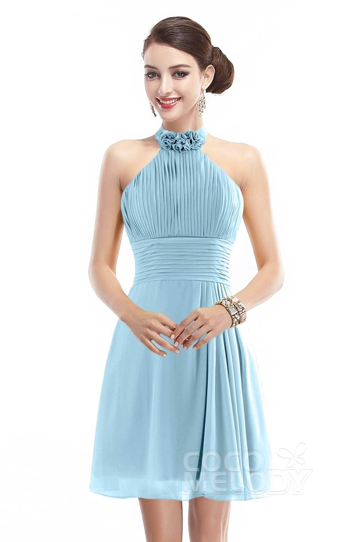 A-Line Short-Mini Chiffon Bridesmaid Dress COZK1401B - COCOMELODY