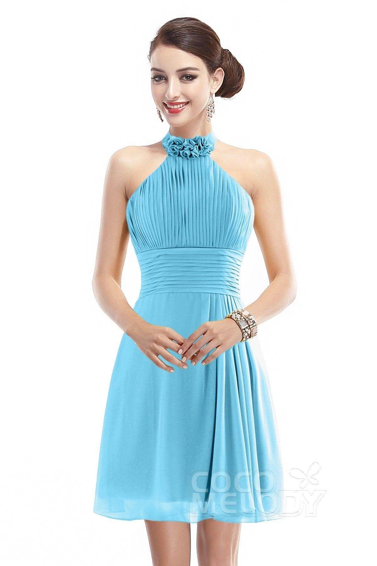 A-Line Short-Mini Chiffon Bridesmaid Dress COZK1401B - COCOMELODY
