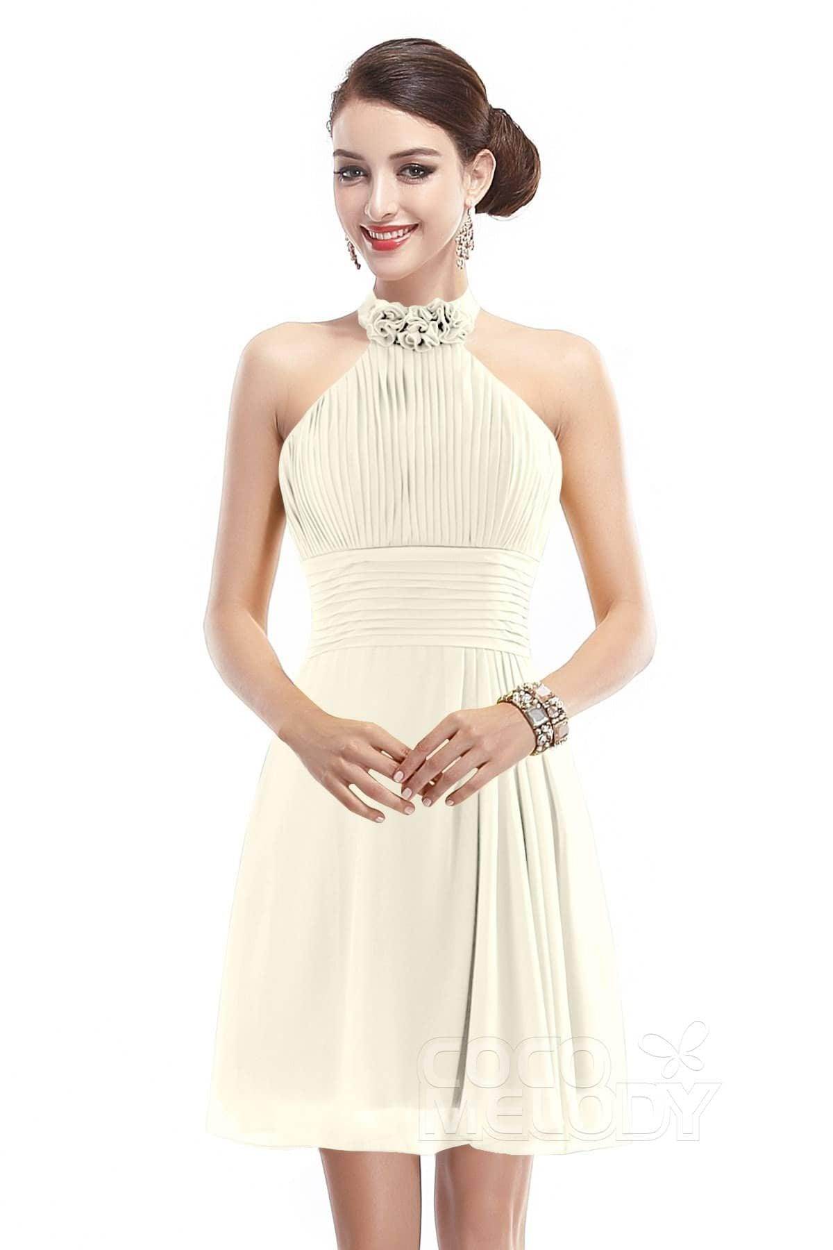 A-Line Short-Mini Chiffon Bridesmaid Dress COZK1401B - COCOMELODY