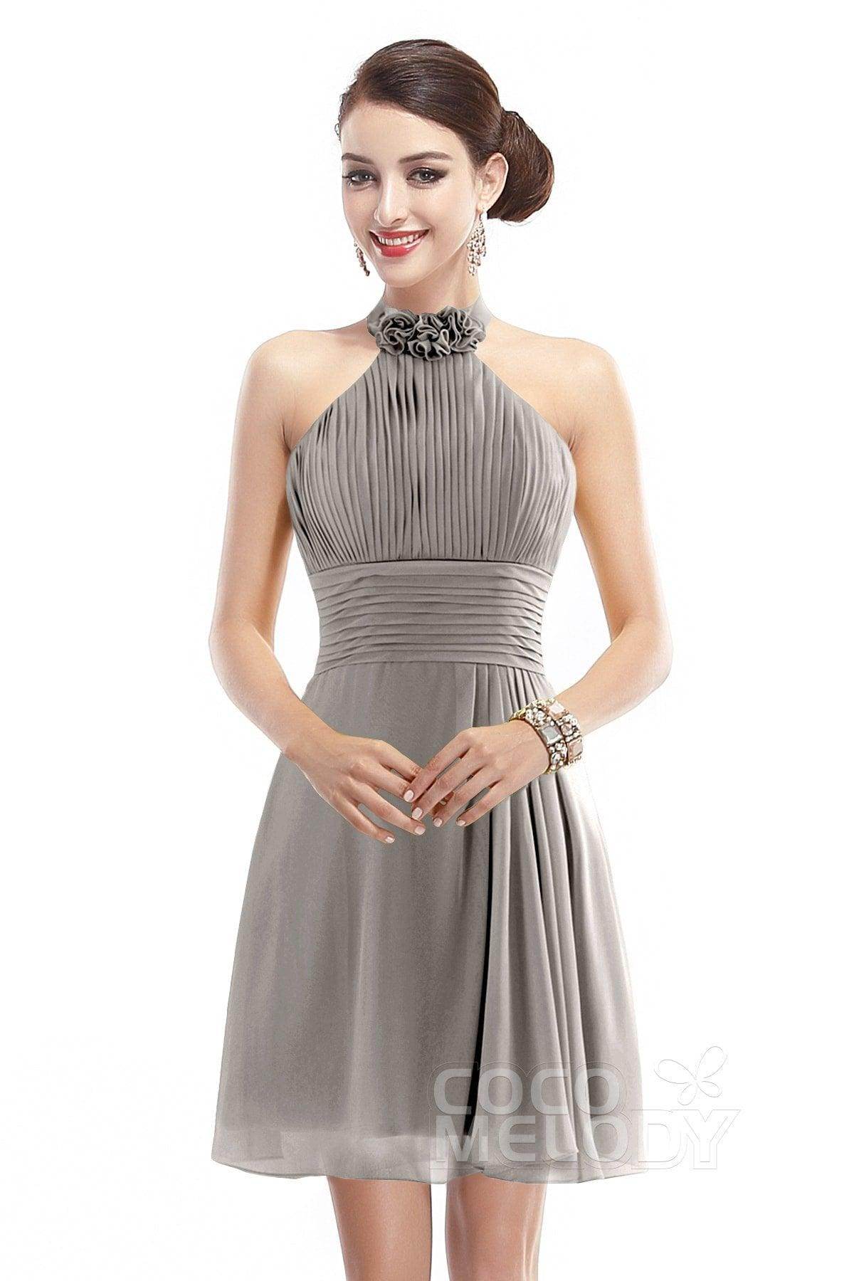 A-Line Short-Mini Chiffon Bridesmaid Dress COZK1401B - COCOMELODY