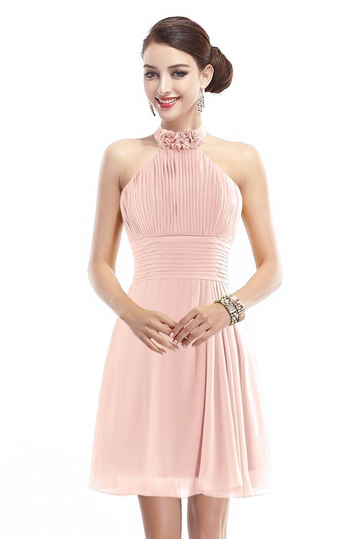 A-Line Short-Mini Chiffon Bridesmaid Dress COZK1401B - COCOMELODY