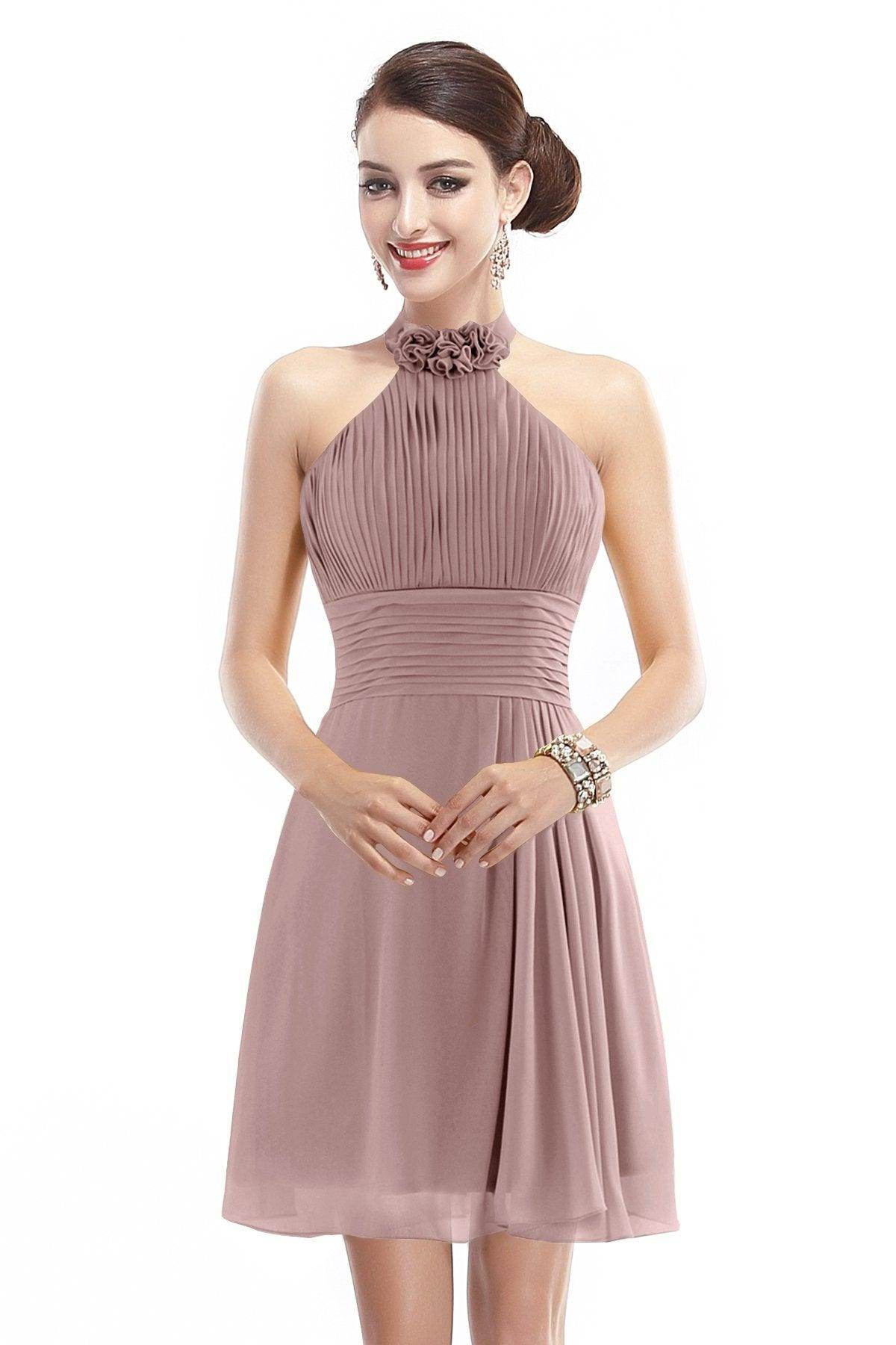 A-Line Short-Mini Chiffon Bridesmaid Dress COZK1401B - COCOMELODY