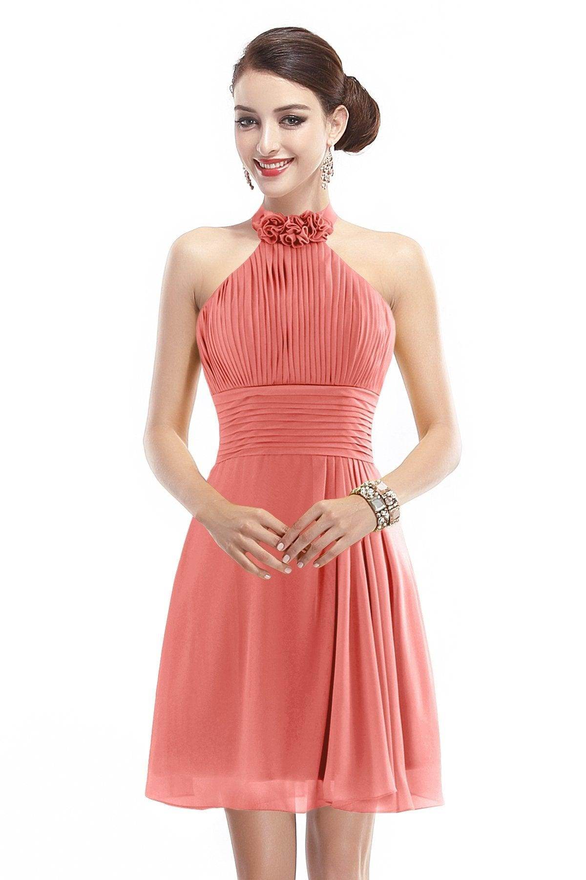 A-Line Short-Mini Chiffon Bridesmaid Dress COZK1401B - COCOMELODY