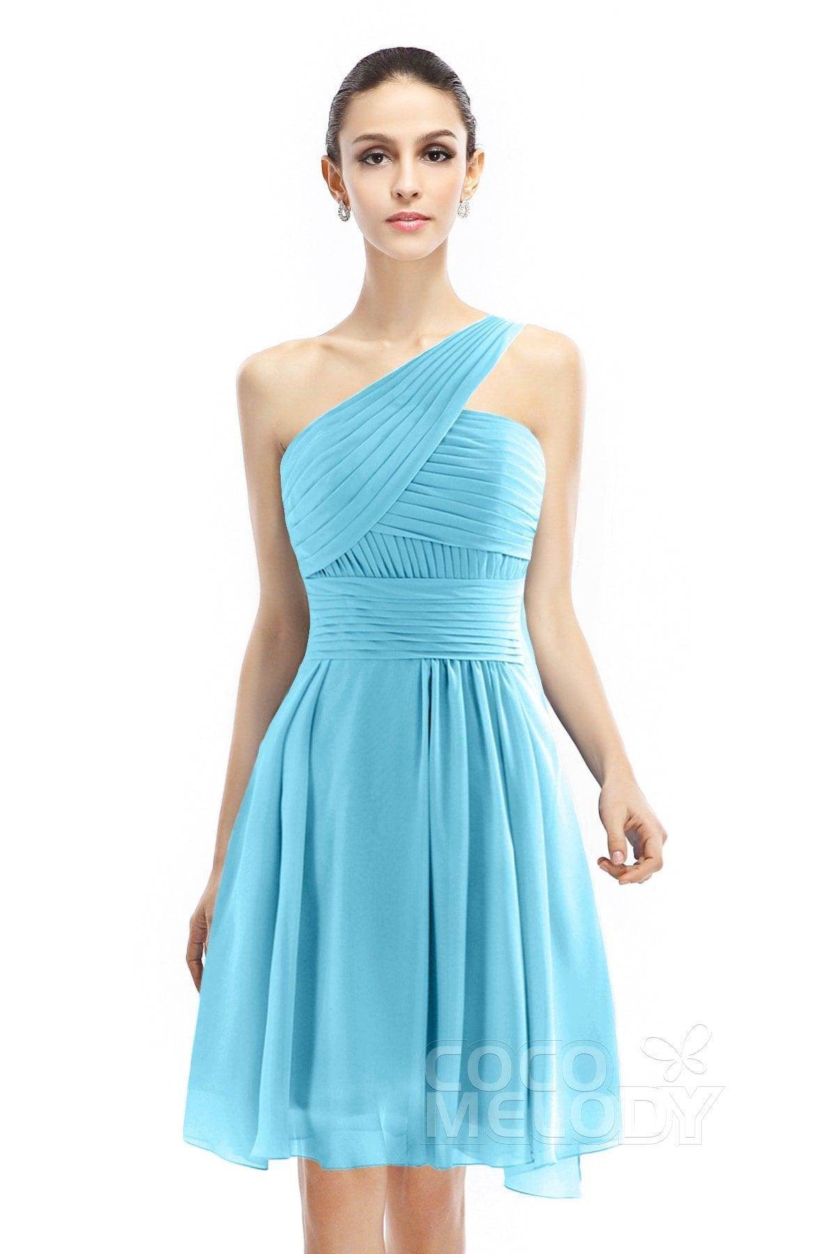 A-Line Knee Length Chiffon Bridesmaid Dress COZK1401C - COCOMELODY