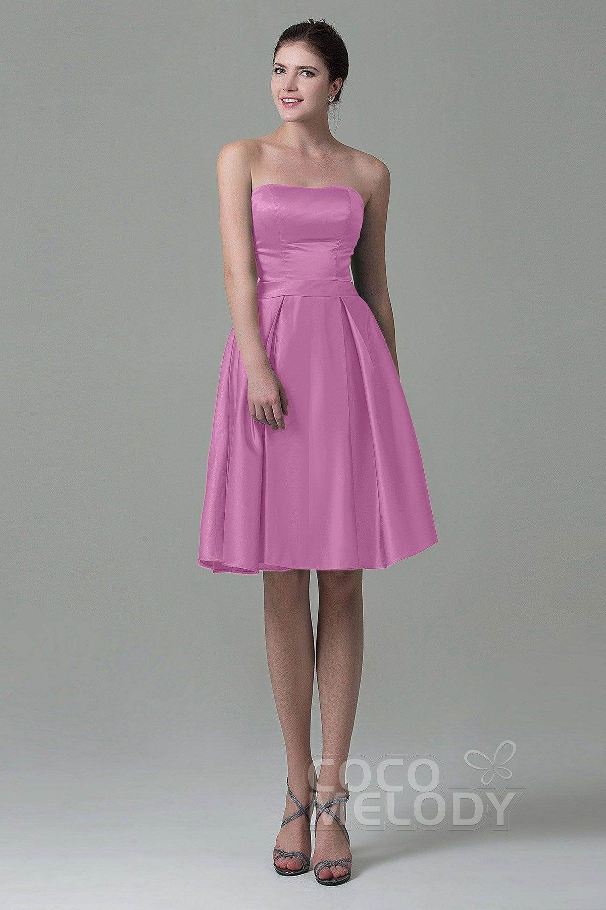A-Line Knee Length Satin Bridesmaid Dress COZK1500A - COCOMELODY
