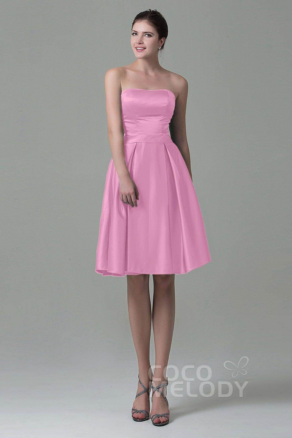 A-Line Knee Length Satin Bridesmaid Dress COZK1500A - COCOMELODY