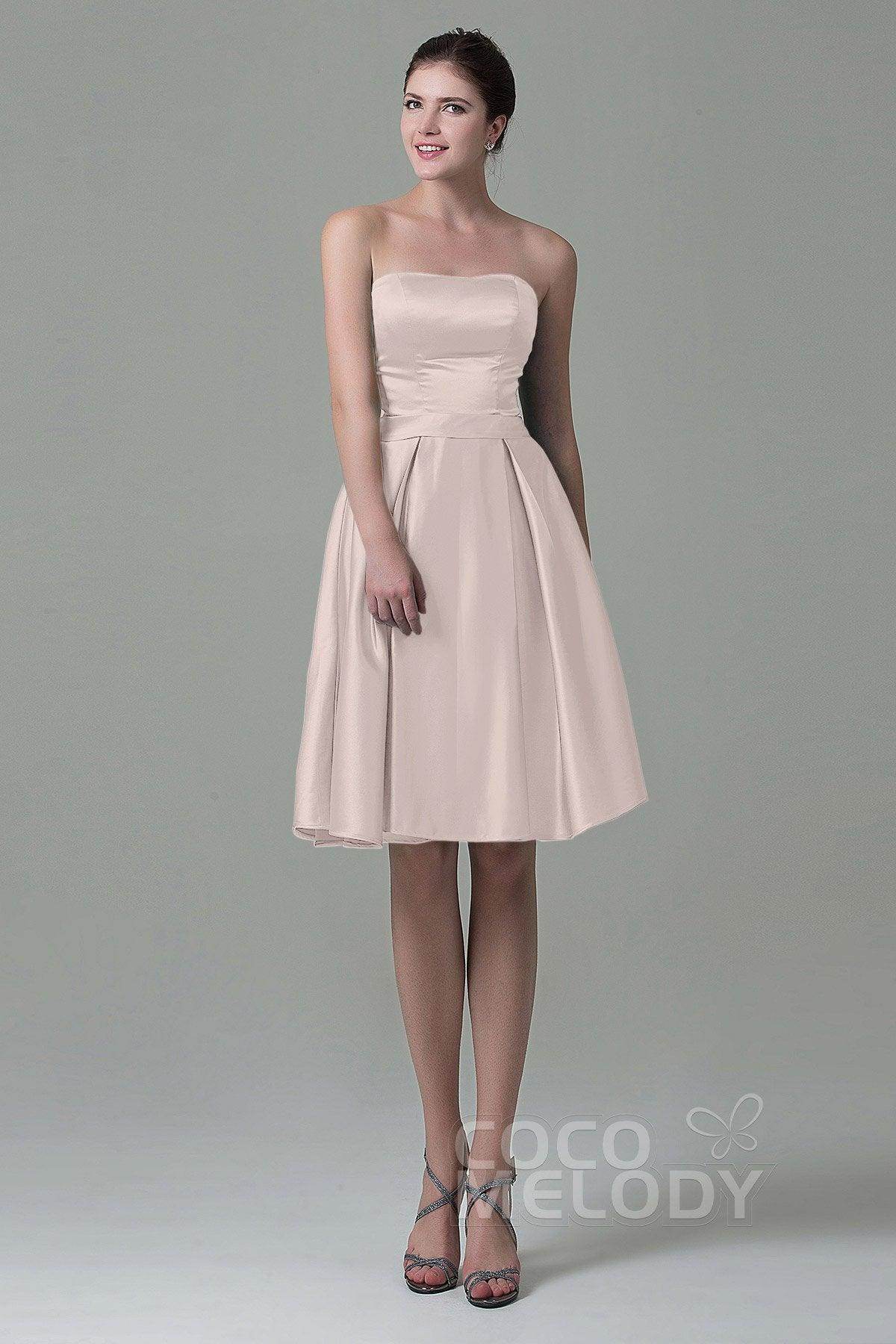 A-Line Knee Length Satin Bridesmaid Dress COZK1500A - COCOMELODY