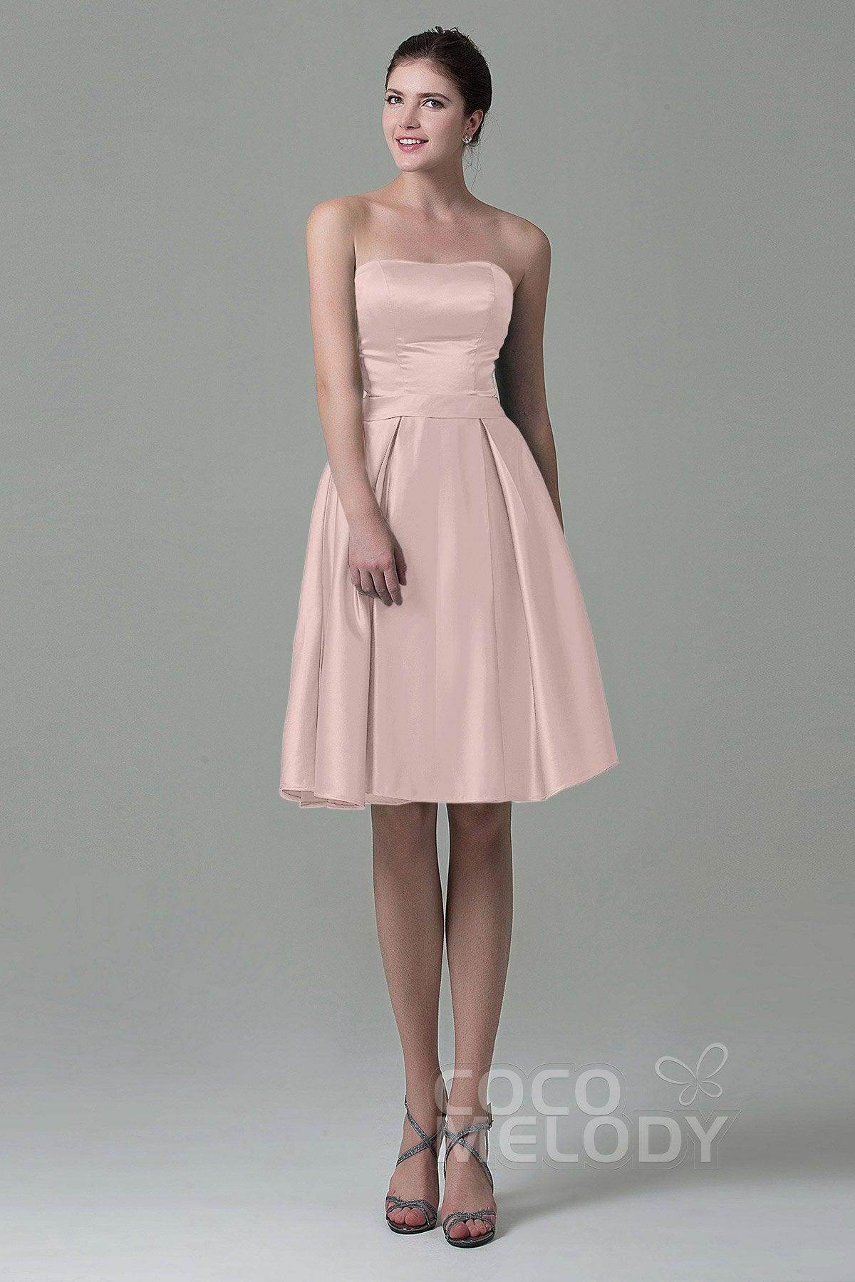 A-Line Knee Length Satin Bridesmaid Dress COZK1500A - COCOMELODY
