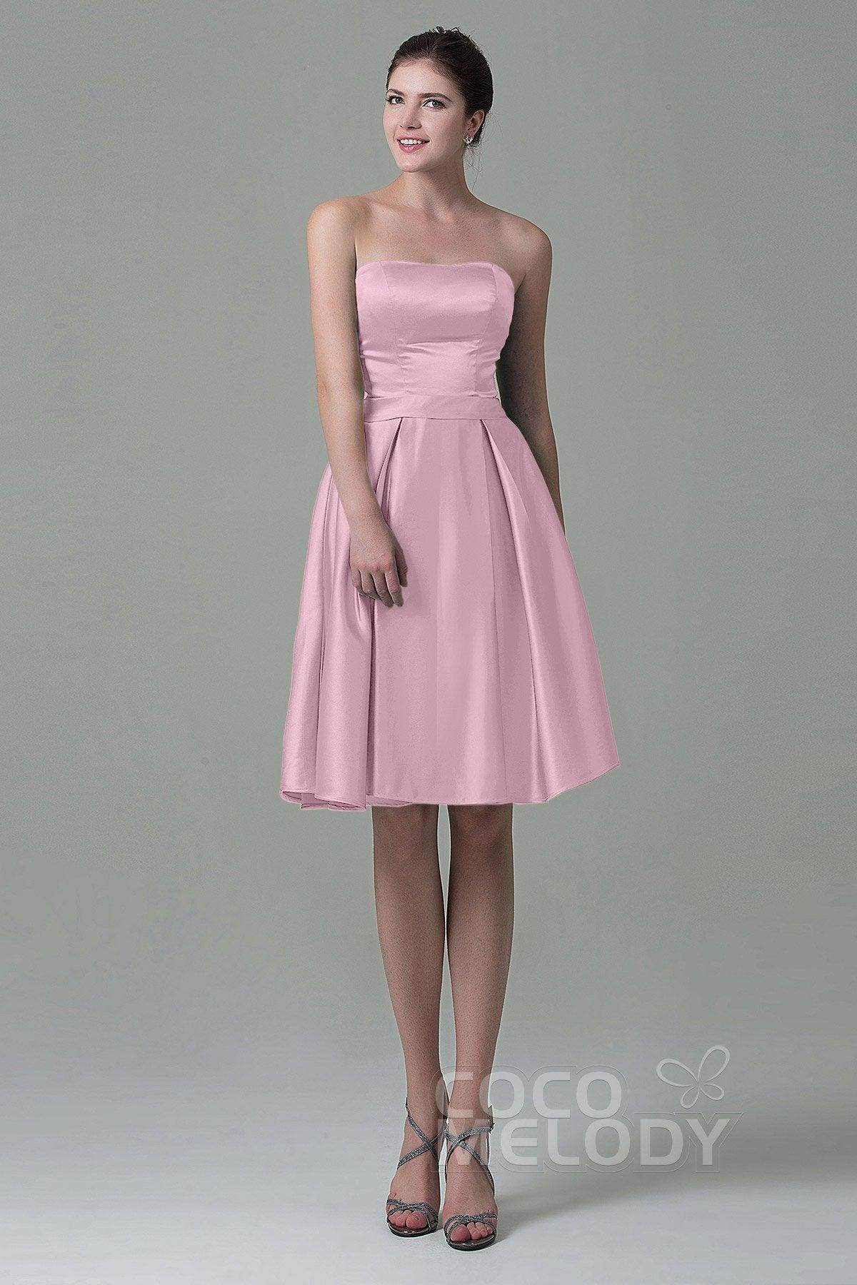A-Line Knee Length Satin Bridesmaid Dress COZK1500A - COCOMELODY