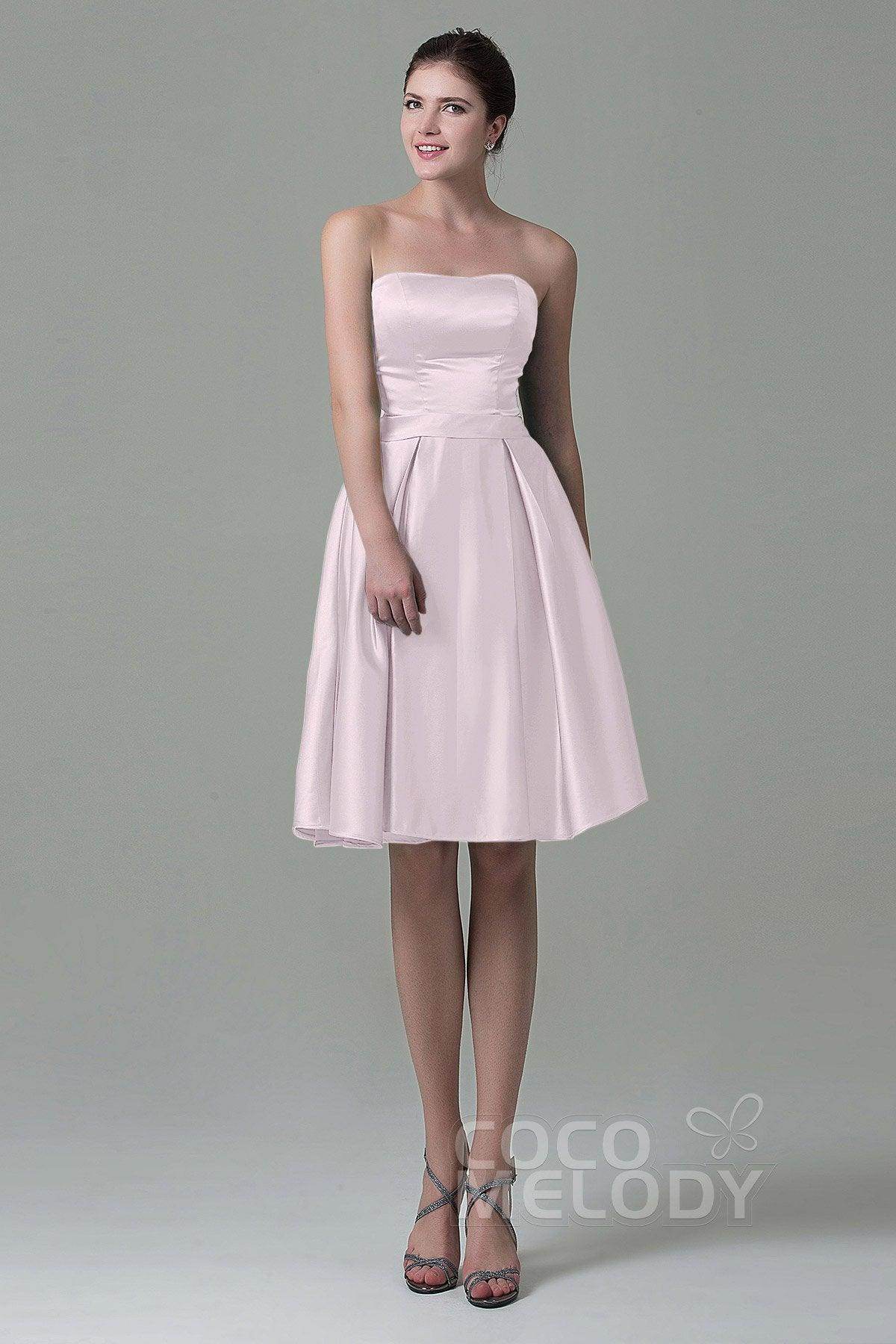 A-Line Knee Length Satin Bridesmaid Dress COZK1500A - COCOMELODY