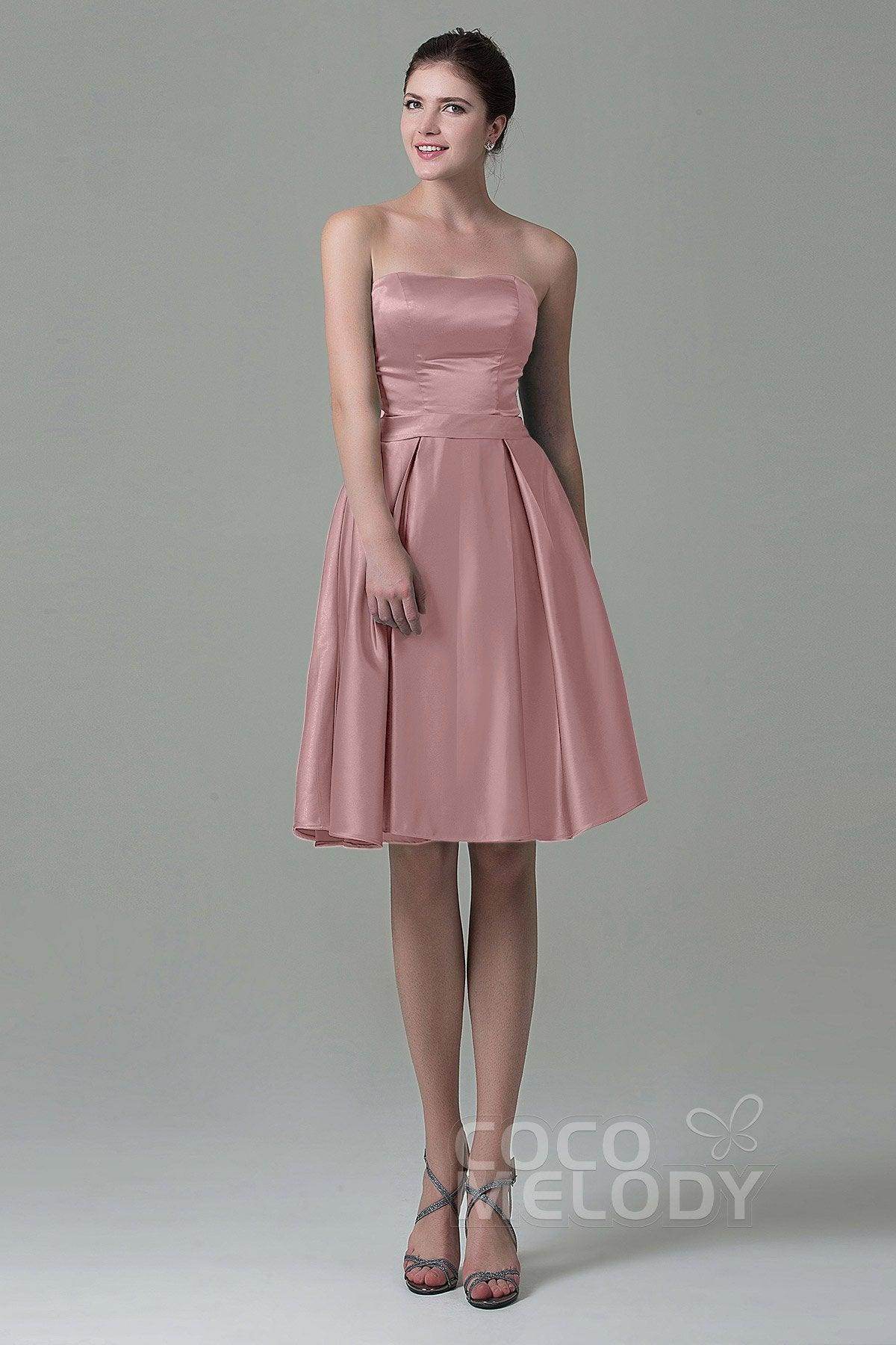 A-Line Knee Length Satin Bridesmaid Dress COZK1500A - COCOMELODY