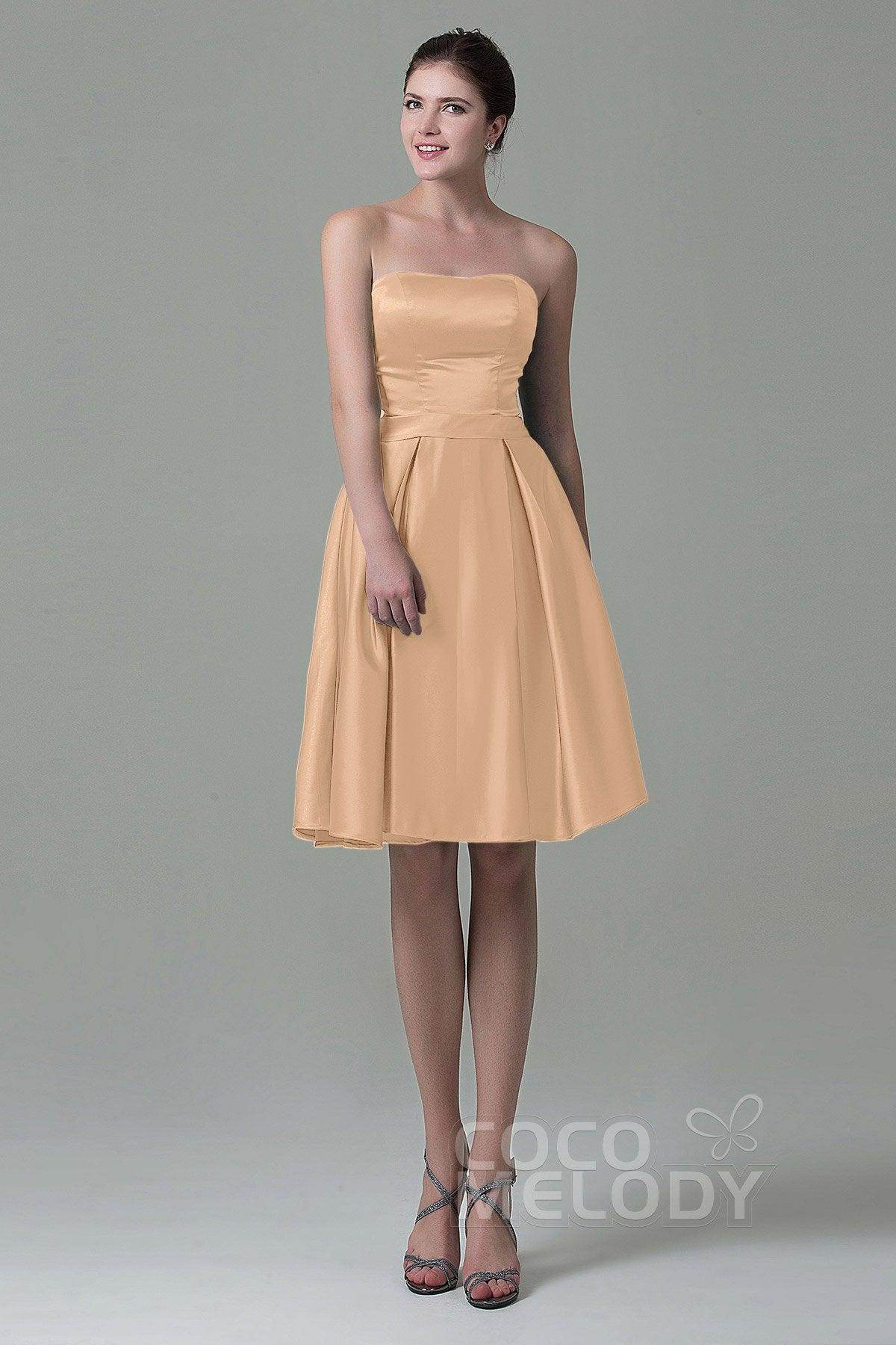 A-Line Knee Length Satin Bridesmaid Dress COZK1500A - COCOMELODY