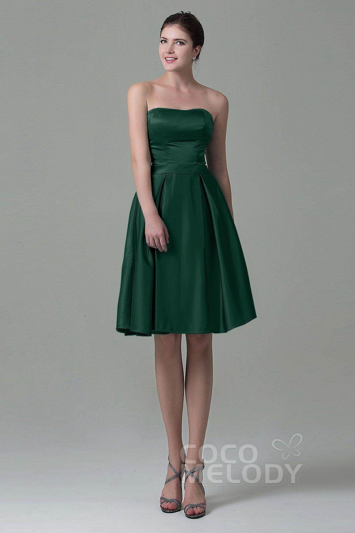 A-Line Knee Length Satin Bridesmaid Dress COZK1500A - COCOMELODY