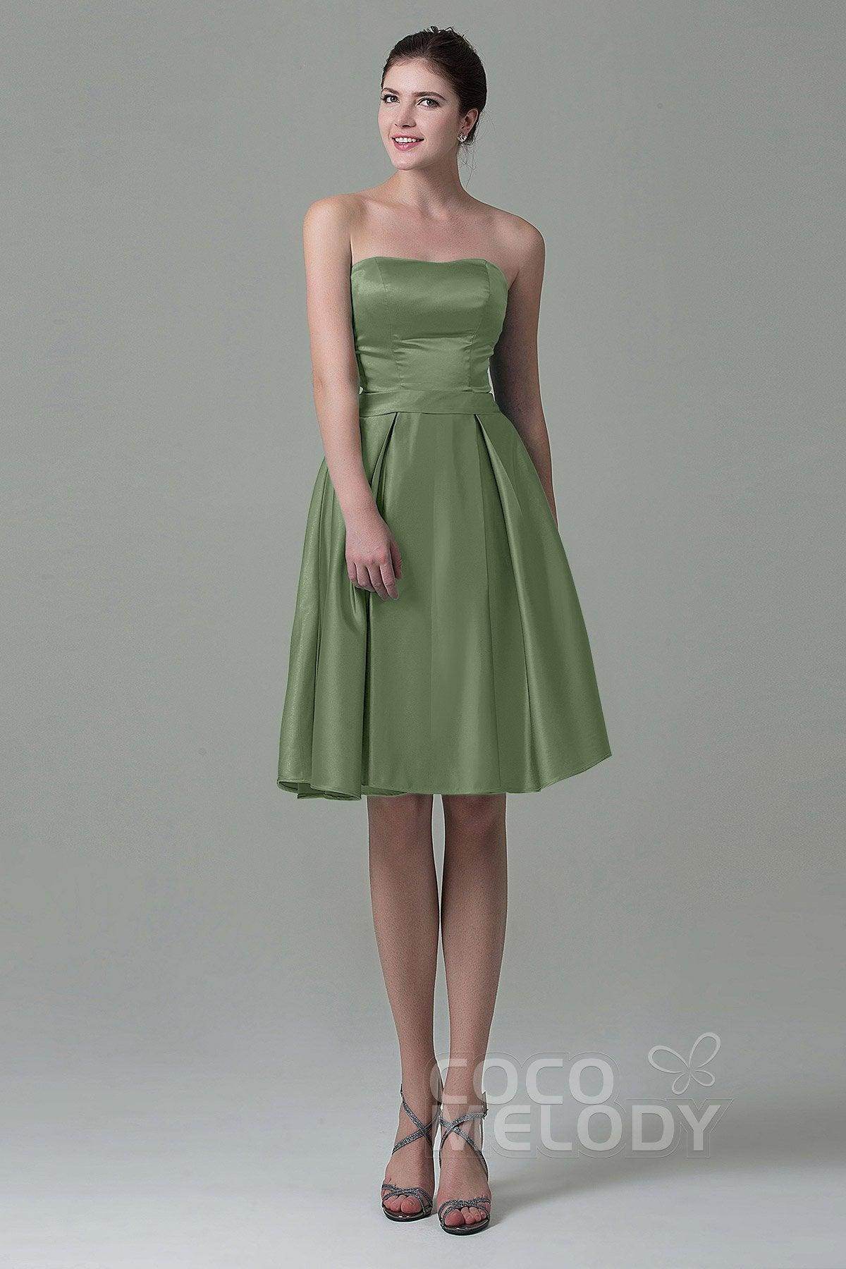 A-Line Knee Length Satin Bridesmaid Dress COZK1500A - COCOMELODY