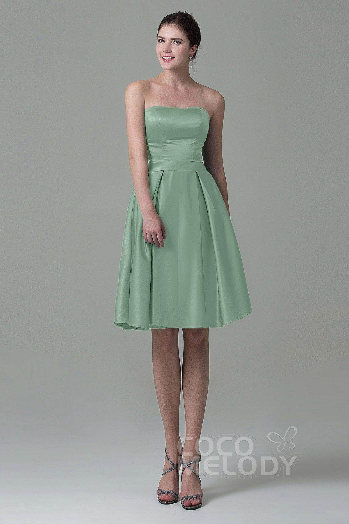 A-Line Knee Length Satin Bridesmaid Dress COZK1500A - COCOMELODY
