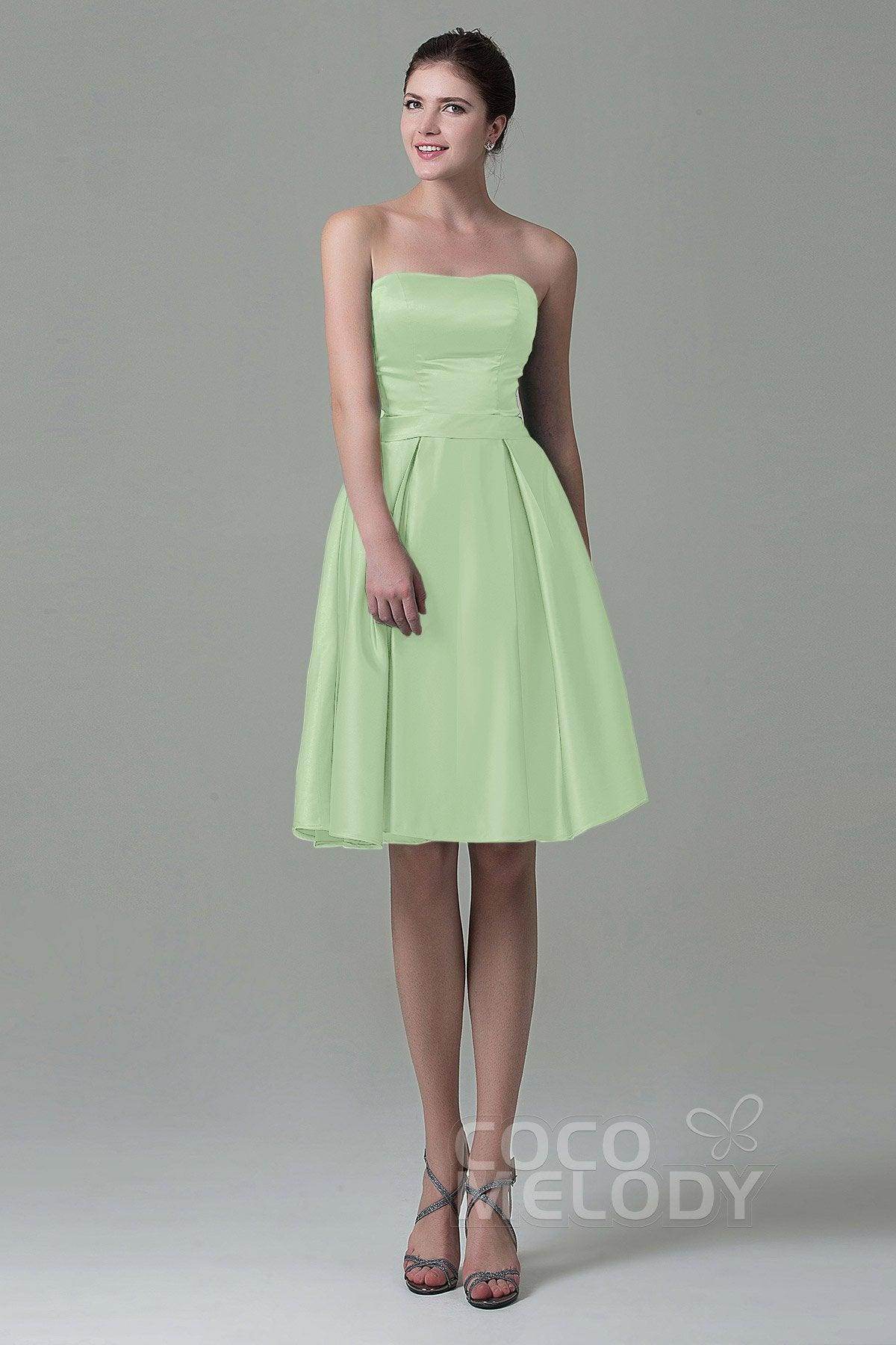 A-Line Knee Length Satin Bridesmaid Dress COZK1500A - COCOMELODY
