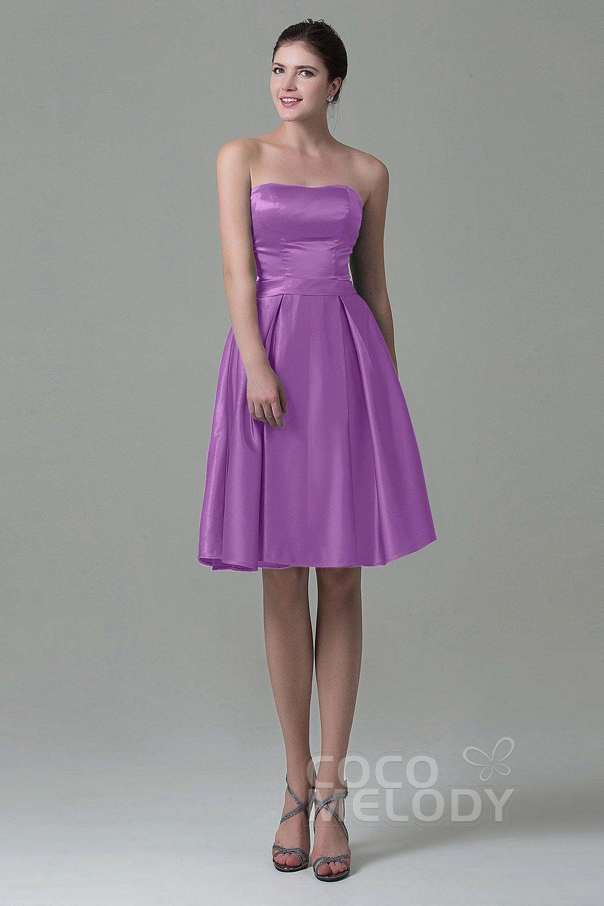 A-Line Knee Length Satin Bridesmaid Dress COZK1500A - COCOMELODY