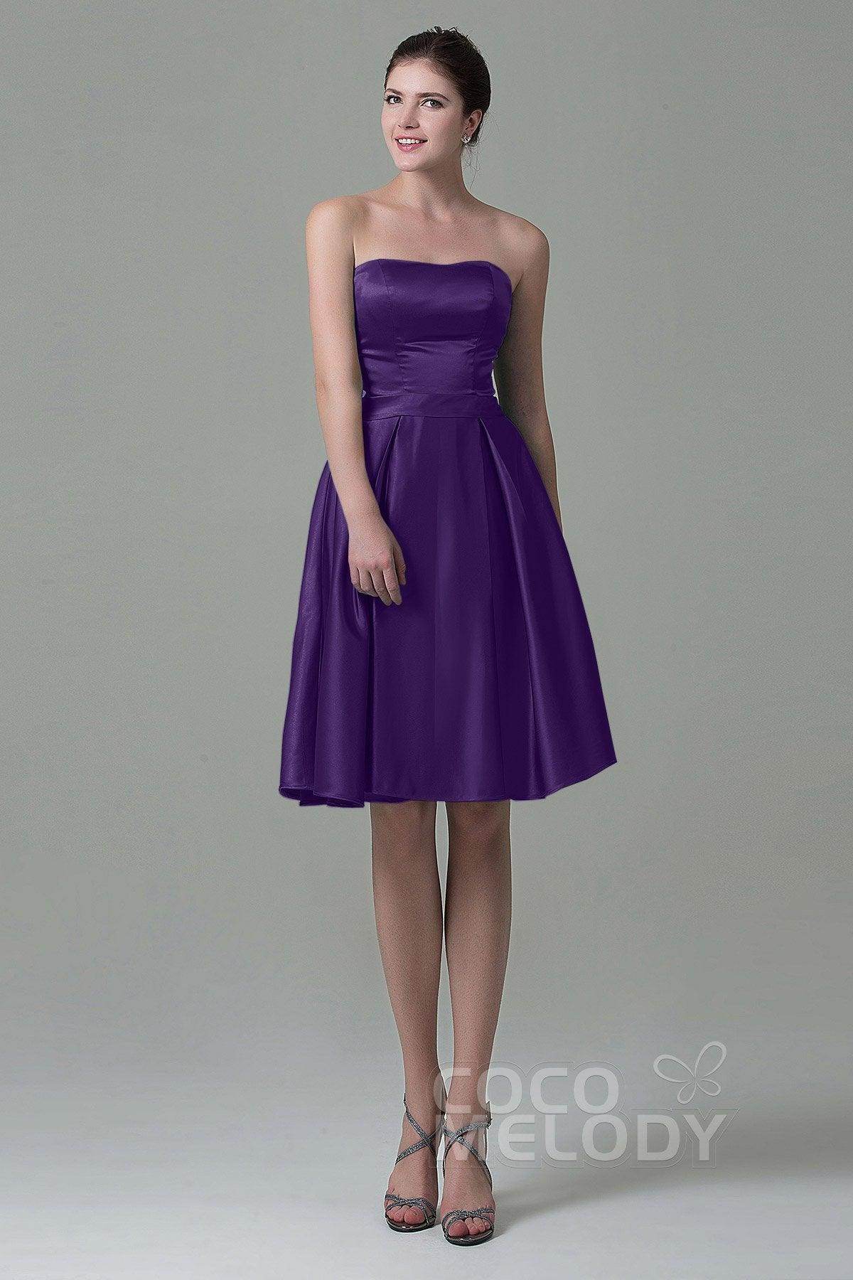 A-Line Knee Length Satin Bridesmaid Dress COZK1500A - COCOMELODY