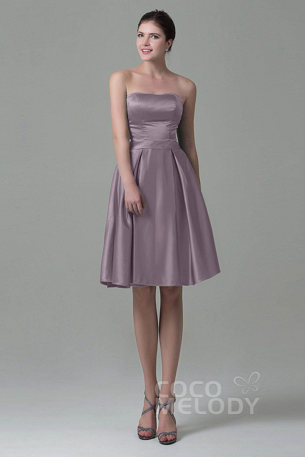 A-Line Knee Length Satin Bridesmaid Dress COZK1500A - COCOMELODY