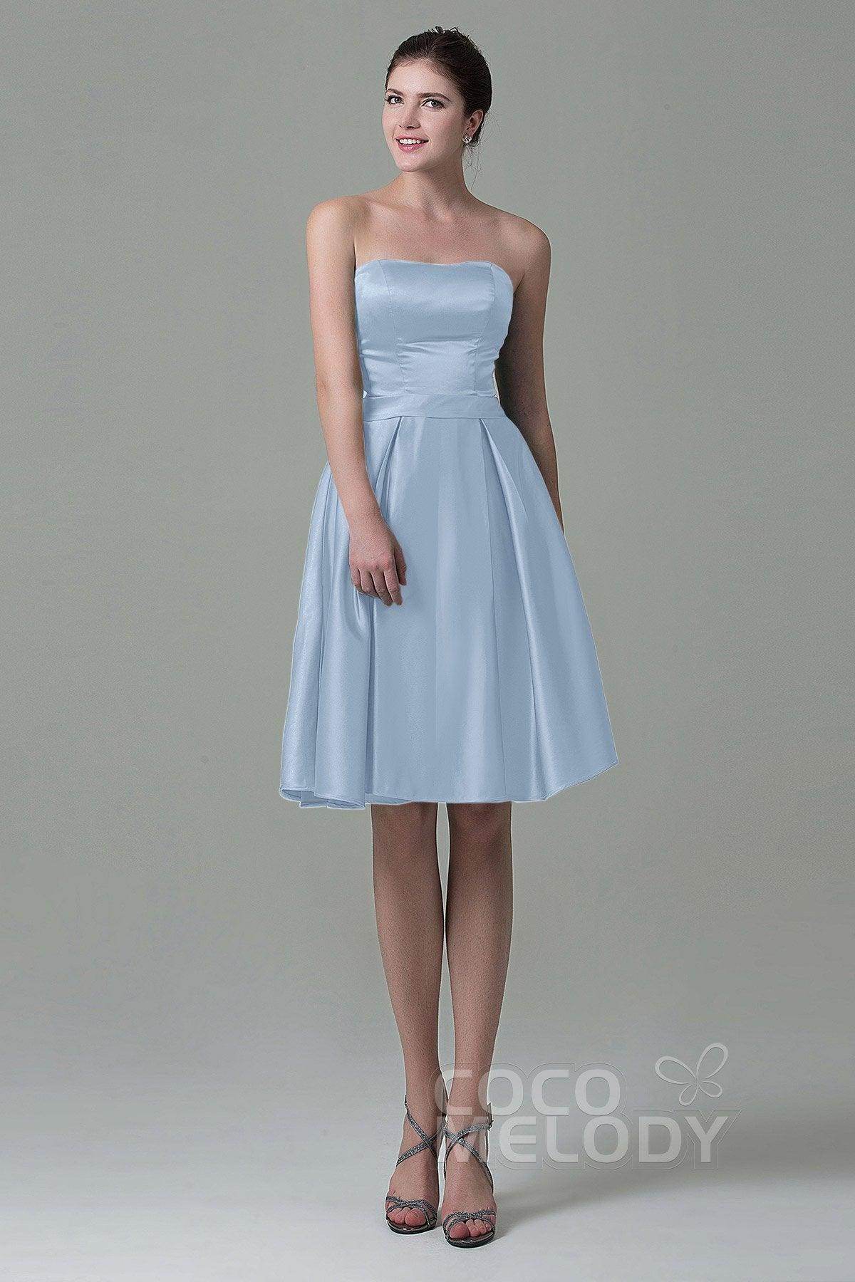 A-Line Knee Length Satin Bridesmaid Dress COZK1500A - COCOMELODY