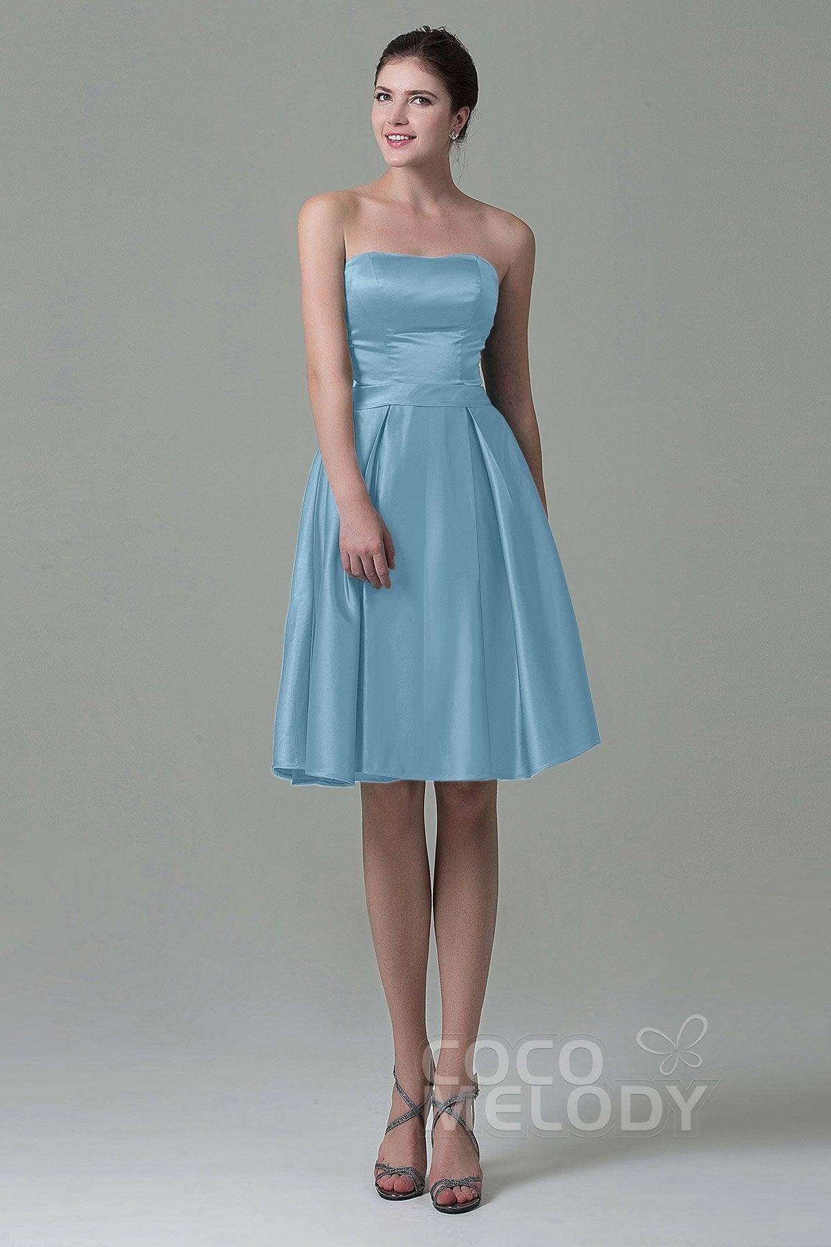 A-Line Knee Length Satin Bridesmaid Dress COZK1500A - COCOMELODY