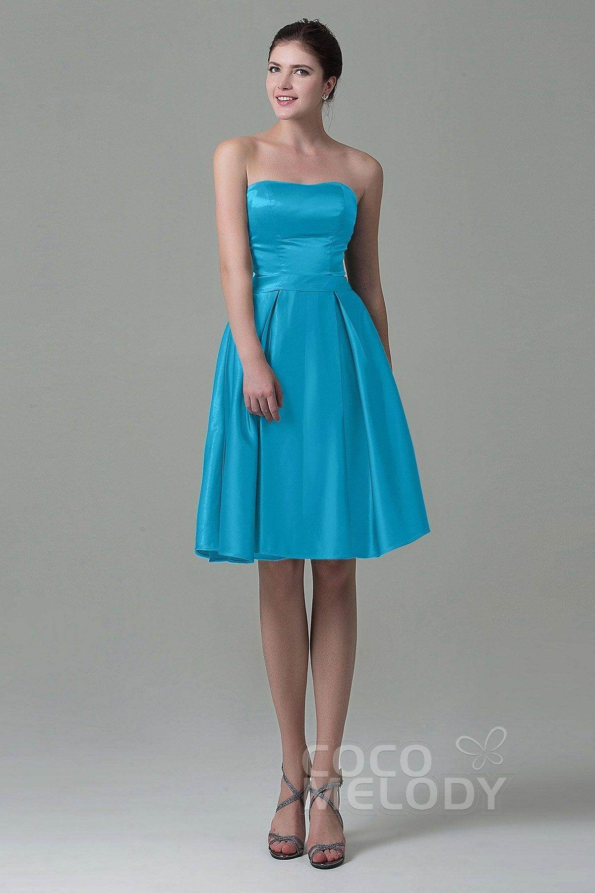A-Line Knee Length Satin Bridesmaid Dress COZK1500A - COCOMELODY