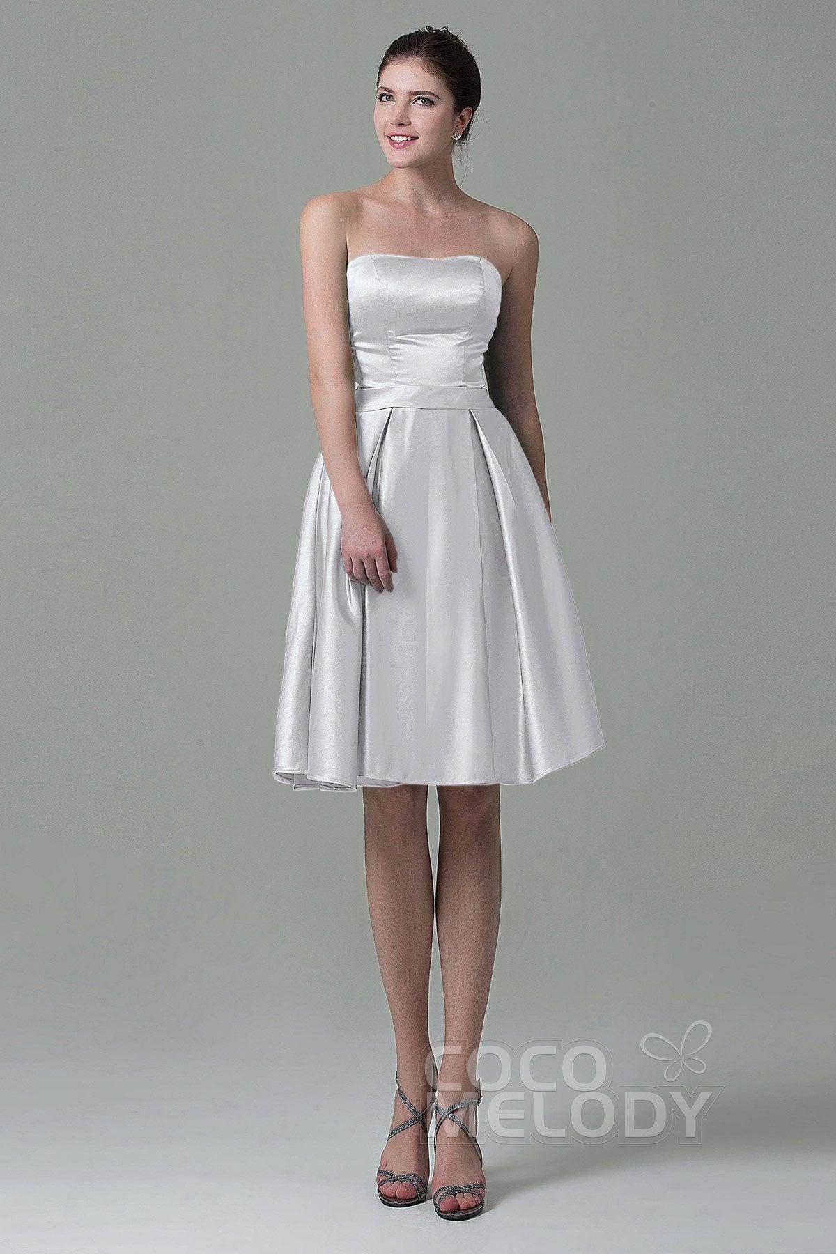 A-Line Knee Length Satin Bridesmaid Dress COZK1500A - COCOMELODY